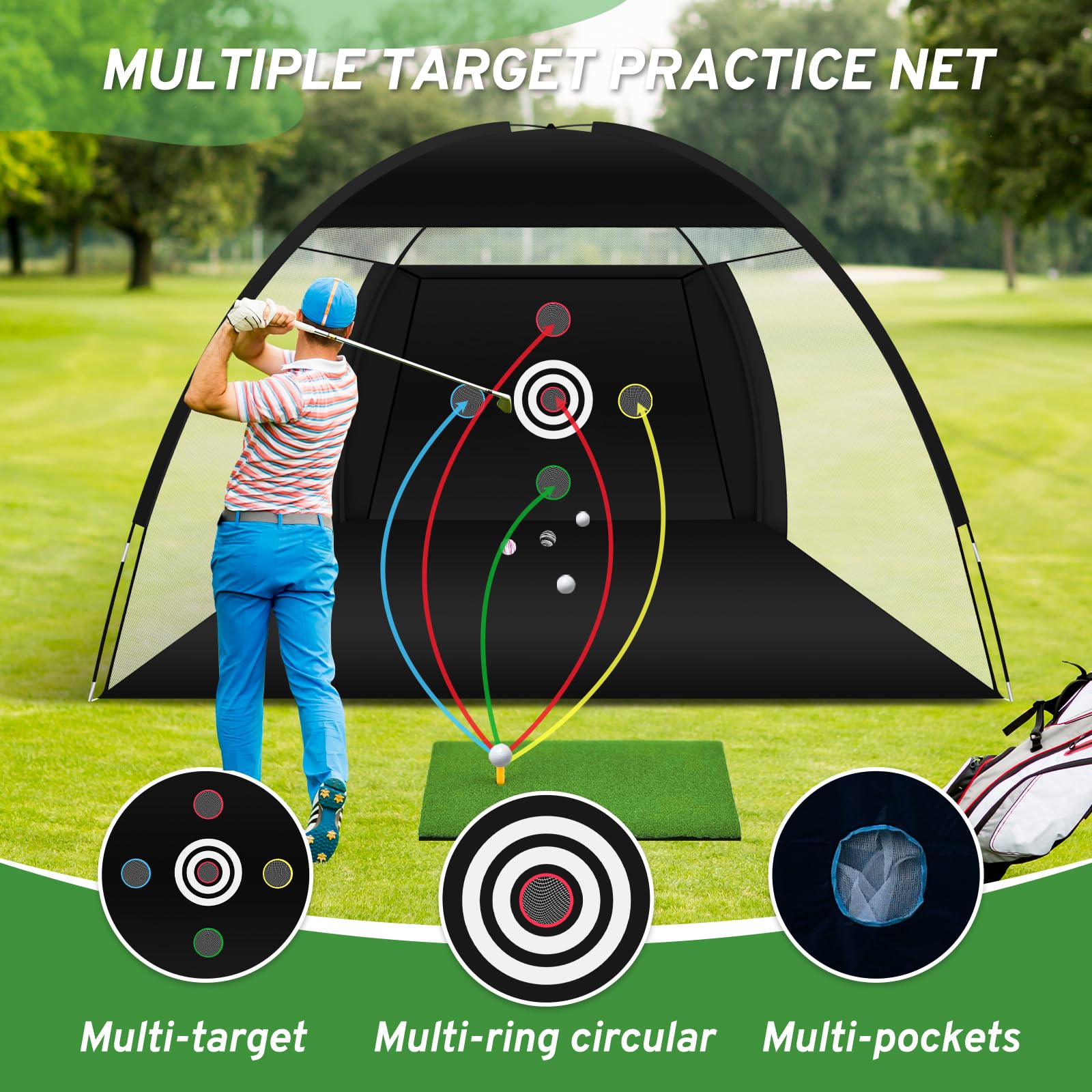 Golf Net, Golf Practice Net with Golf Hitting Mat, Home Golf Hitting Aid Nets for Backyard Driving Chipping Swing Training with Target/Balls/Tee/Bag Golf Accessories Gifts for Men/Golf Lovers