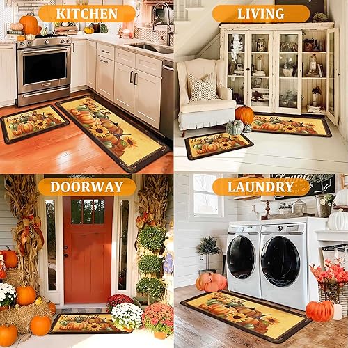 Miniatura 5 de Juego de 2 alfombras decorativas de cocina con diseño de calabaza, antideslizantes, lavables, para el hogar, temporada, otoño, vacaciones, cosecha,