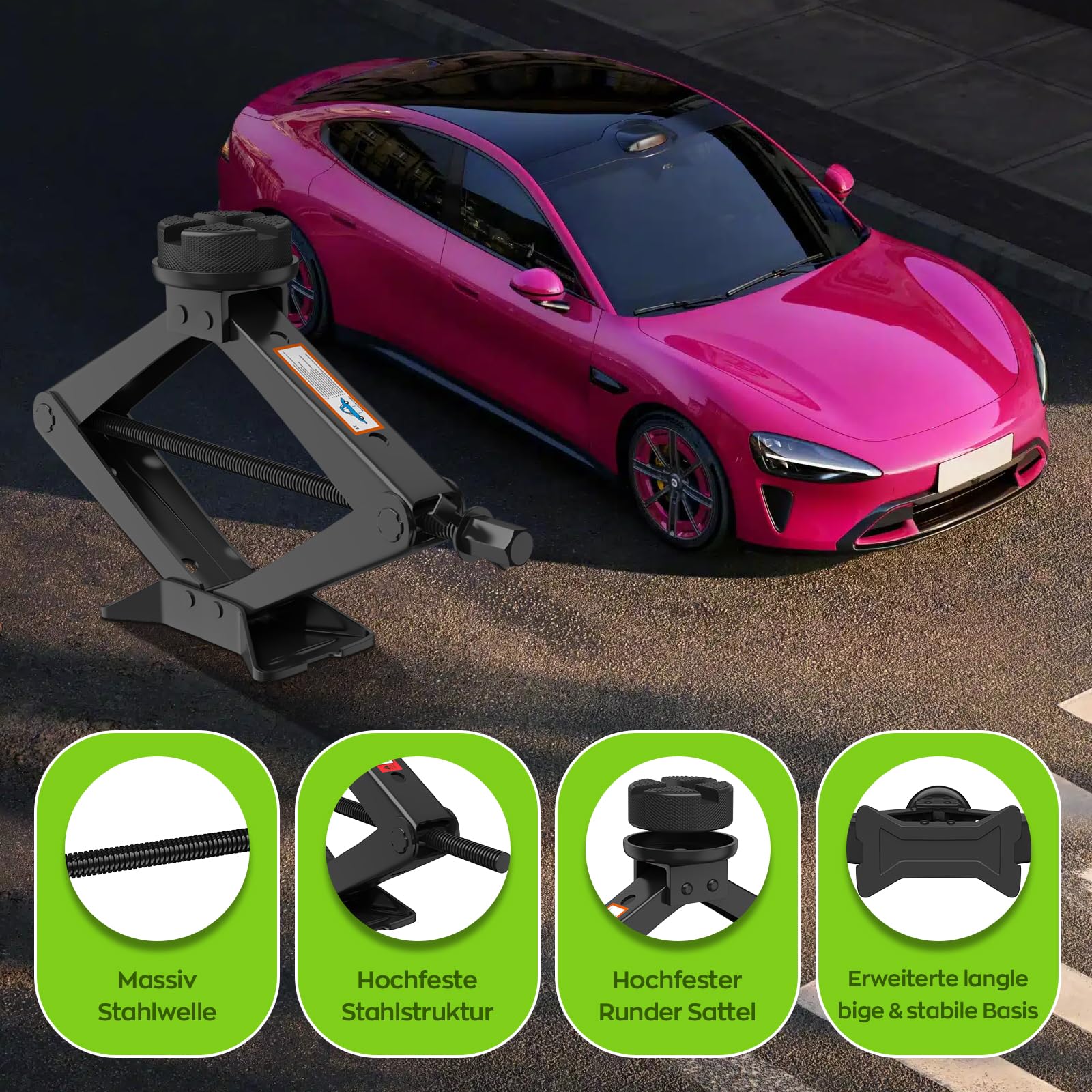 Nuevo Universal Gato para Coche 3T/3000KG, 2026 Gato Coche Portátil con 2 Pcs Bloque De Goma, con Llave de Tuercas de Rueda,Evita Rayaduras en el Vehículo,Herramientas de Emergencia para SUV MPVTesla