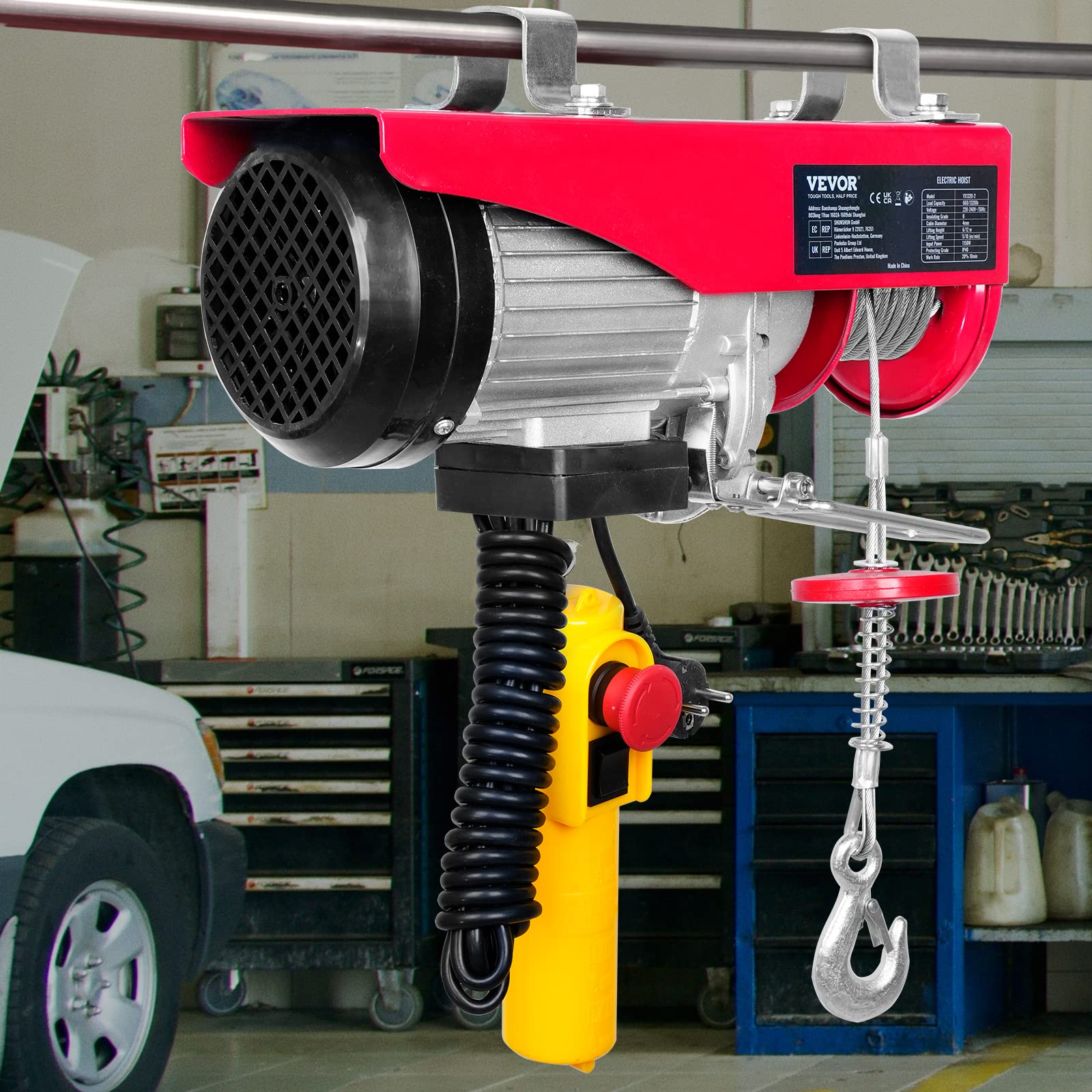 VEVOR Paranco a Leva Elettrico 1150 W Carico Max. da 600 kg Altezza di Sollevamento 12 m Motore con Telecomando, Paranco Elettrico a Leva per Sollevamento Carico Velocità 10 m/min da Garage