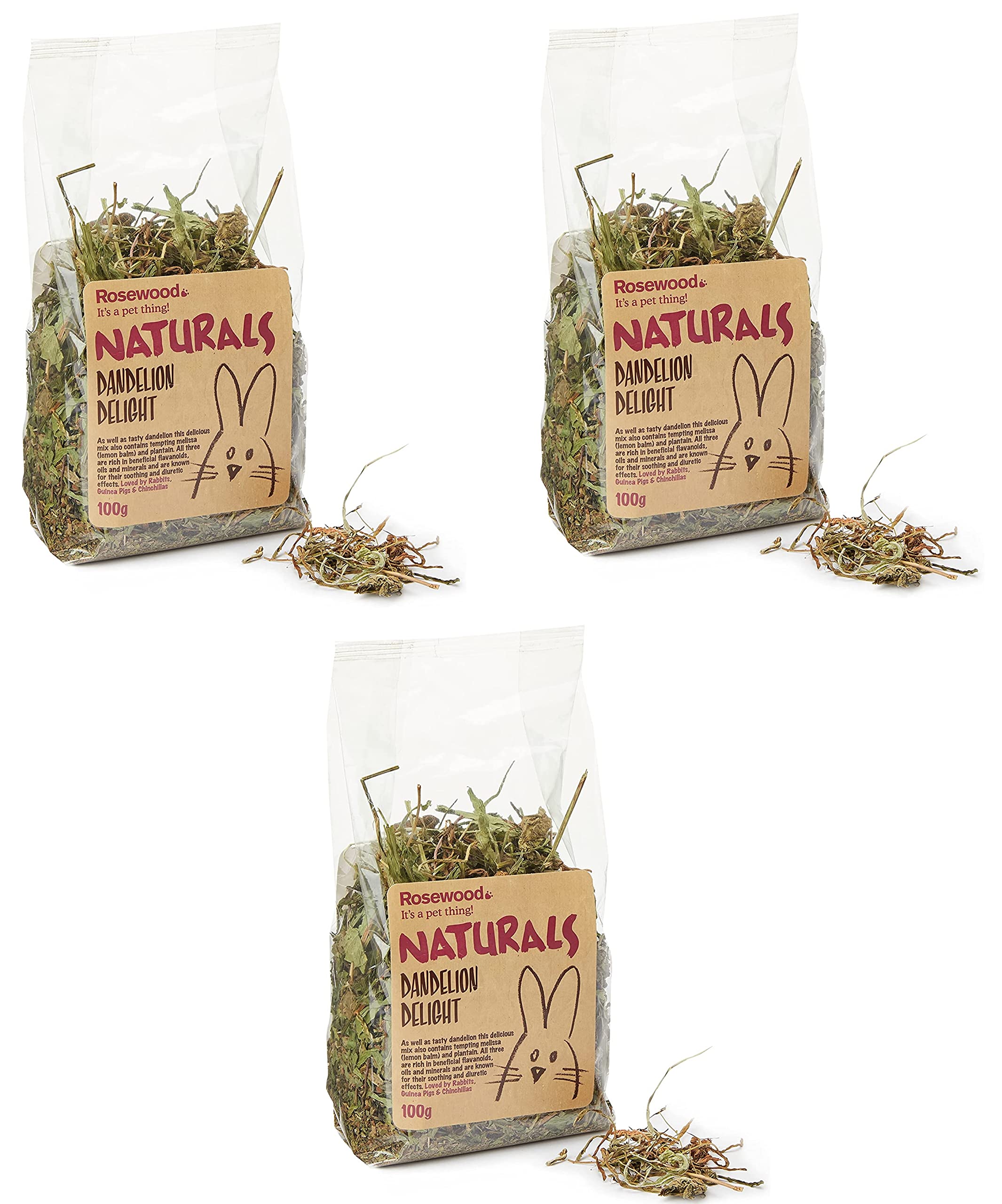 3 PACK BOREDOM BREAKER DANDELION DELIGHT NATURAL SMALL ANIMAL TREAT 100G