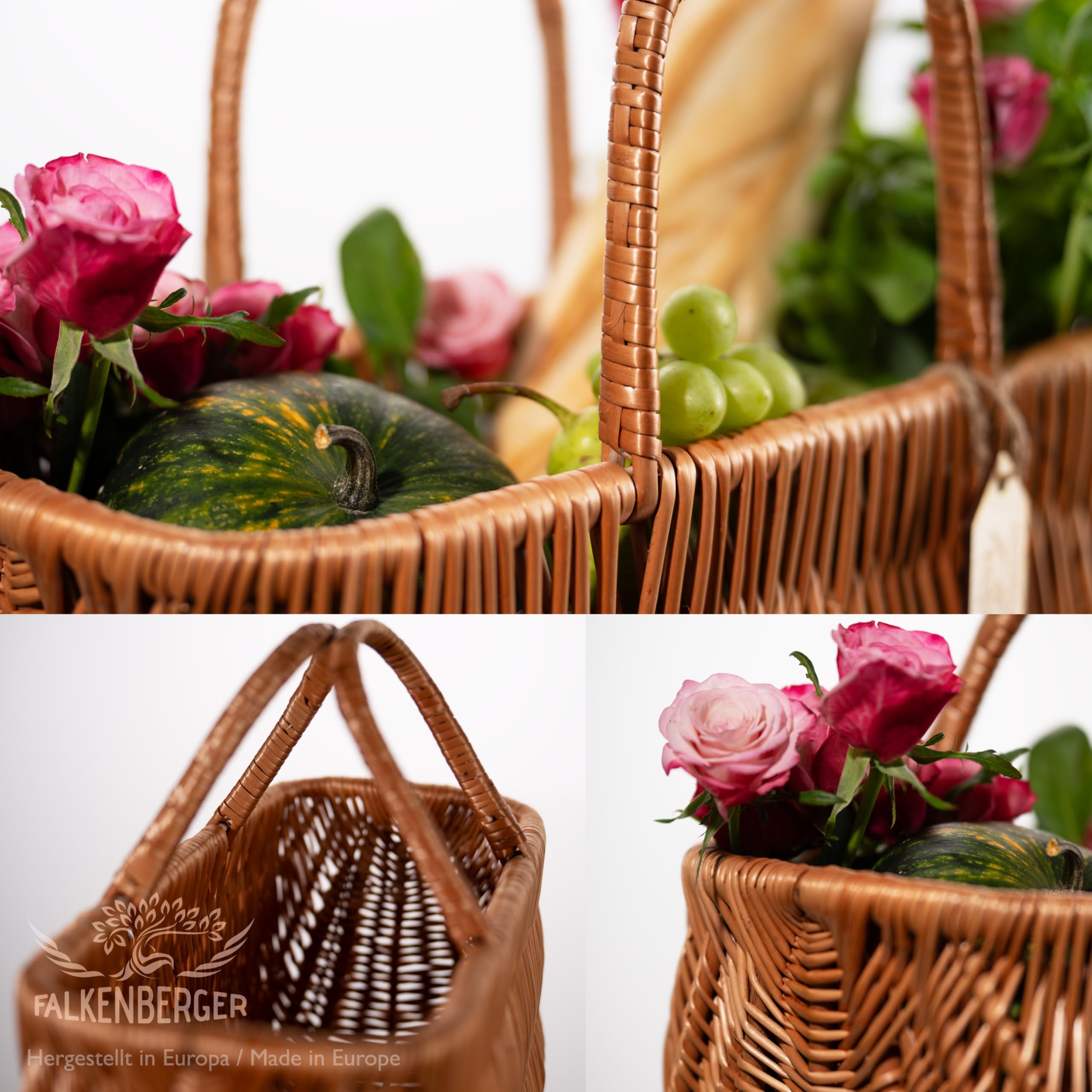 Borsa in vimini "Clara" 41 x 20 x 27 cm Borsa per la spesa in vimini artigianale con manici Cestino per il trasporto shopper