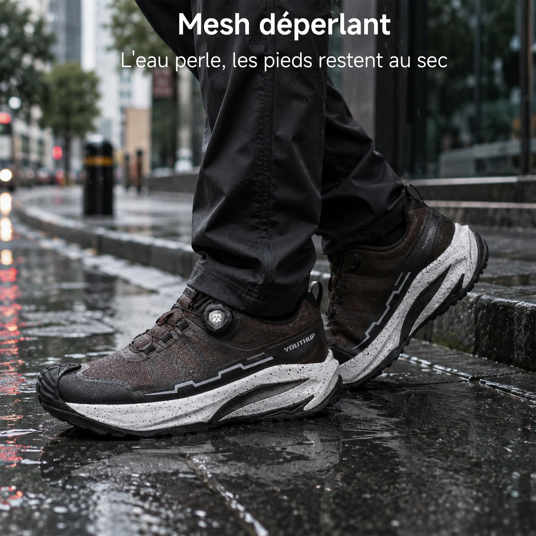 YOUTHUP Chaussures de randonnée respirantes pour homme, en PU et maille, antidérapantes, légères, chaussures de loisirs, lacets à libération rapide, pour escalade et camping