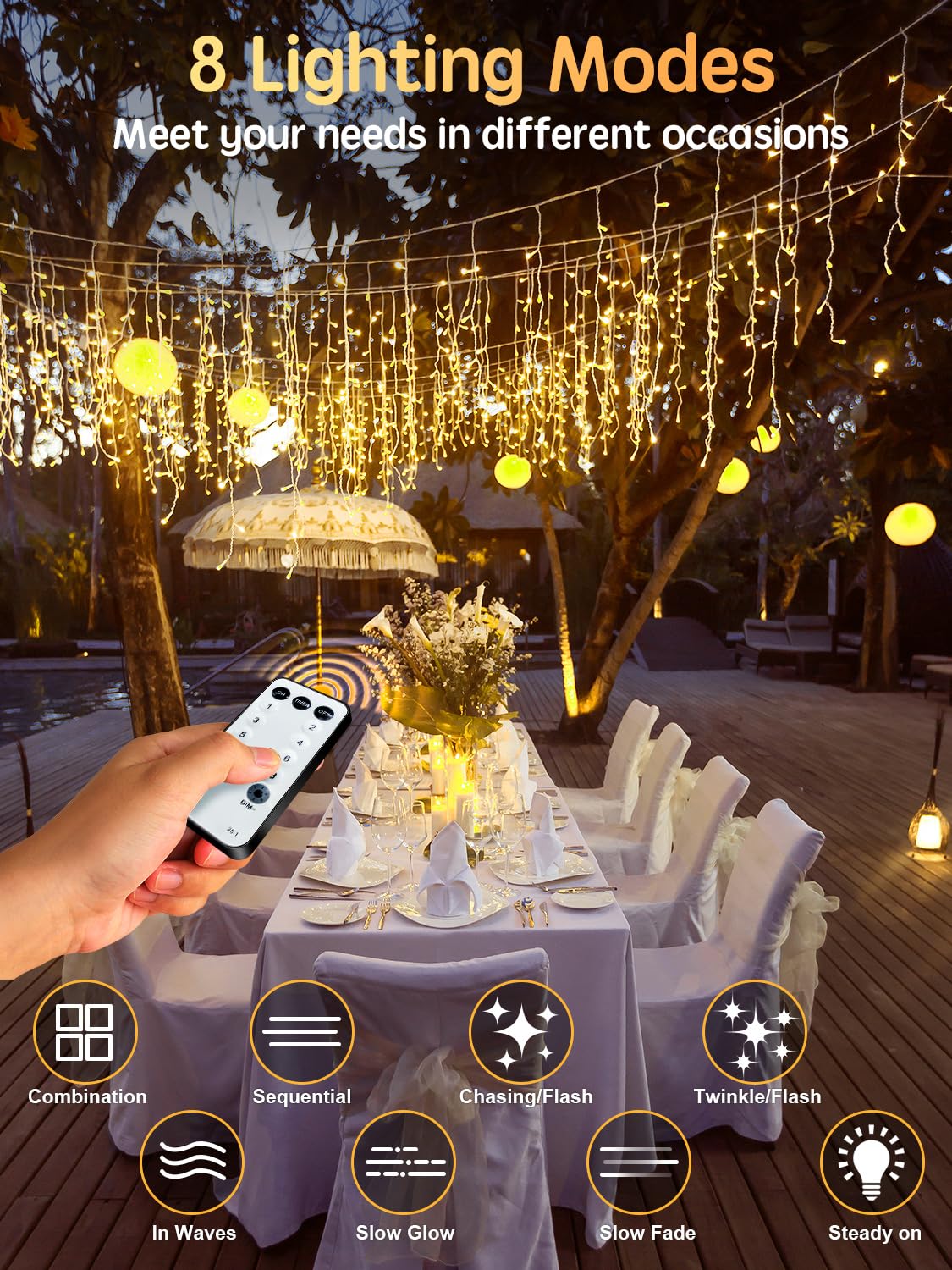 CGN Cortina Luces Navidad Exterior, Conectable 10M 400LED Luces Arbol Navidad Decoración de IP65 Impermeable con 8 Modos Memoria, luzes de natal exterior para Fiestas Bodas Jardín Balcon Ventana
