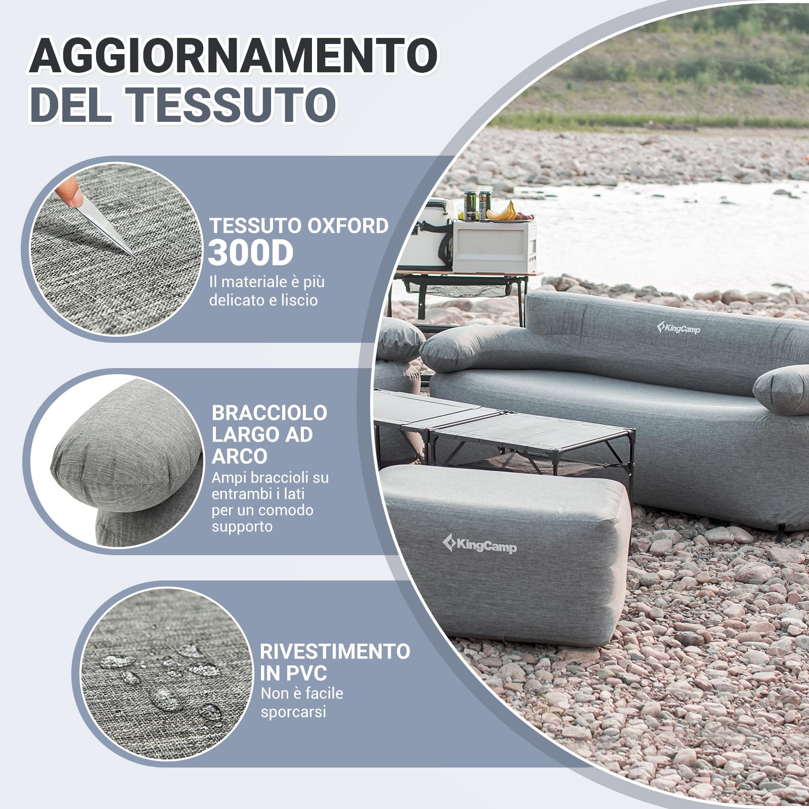 KingCamp Divano Gonfiabile ad Aria 2 Posti, con Pompa a Pedale, Alta Qualità Robusto, Copertura Esterno in Tessuto Rimovibile Lavabile, Adatto per Campeggio, Casa, Giardino, Festival Musicale ecc.