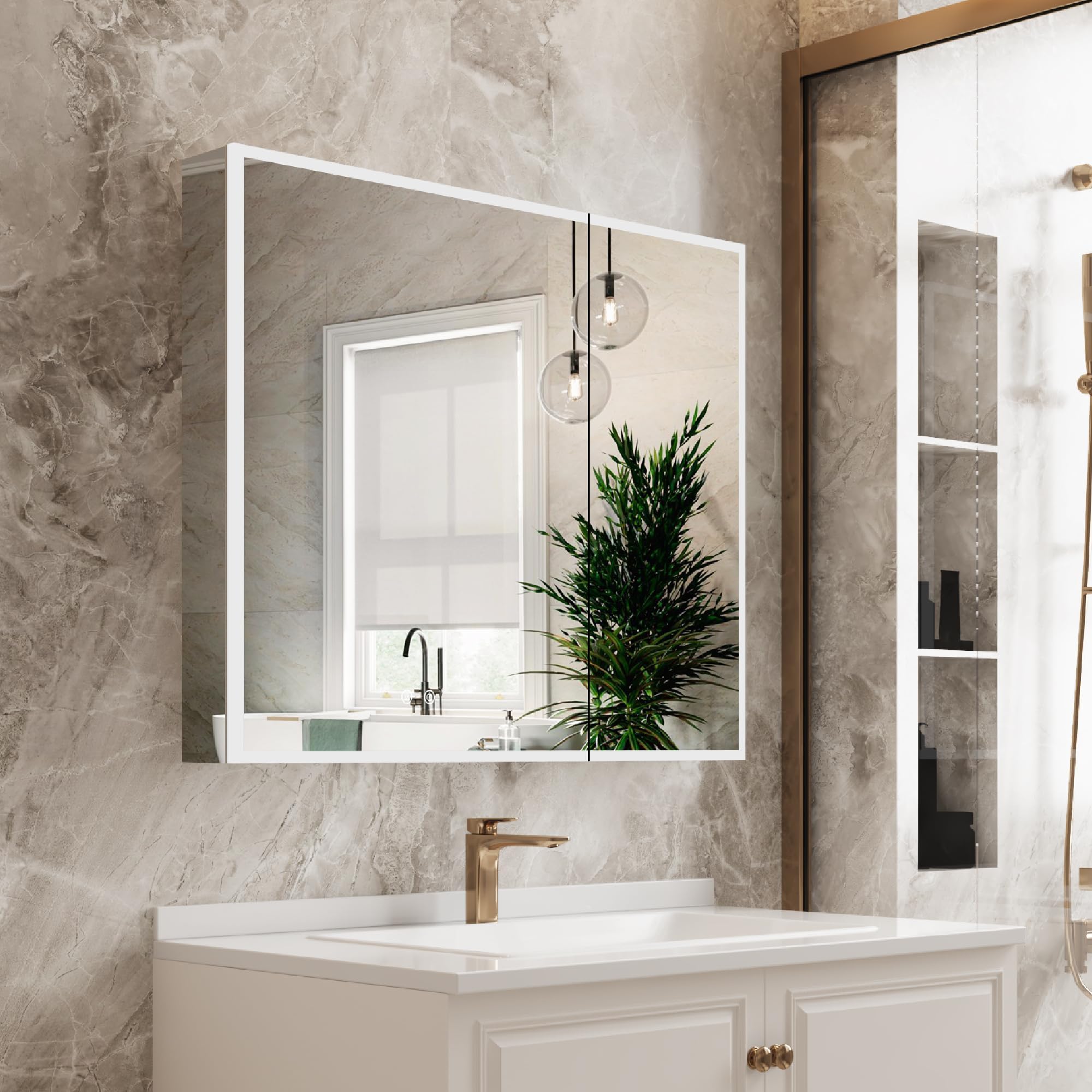 Amazon.com: WELLFOR LED Mirrored Bathroom Cabinet with 3X Magnification ...