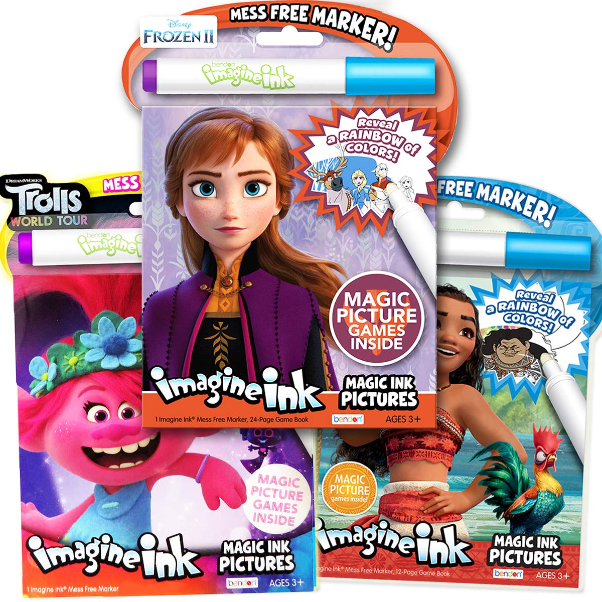 Imagine Ink Magic Pictures Coloring Activity Books Set Moana, Trolls
