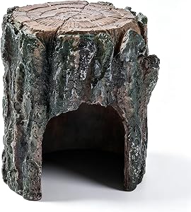 Reptile Hide 4.3" Tall Resin Log Bearded Dragon Basking Platform Amphibian Habitat Toad House Hides Aquarium Caves And Hideouts Leopard Gecko Tank Accessories Habitat Hermit Crab Tarantula Hide（Small）