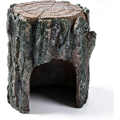 Reptile Hide 4.5" Tall Resin Log Bearded Dragon Basking Platform Amphibian Habitat Toad House Hides Aquarium Caves And Hideouts Leopard Gecko Tank Accessories Habitat Hermit Crab Tarantula Hide（Small）