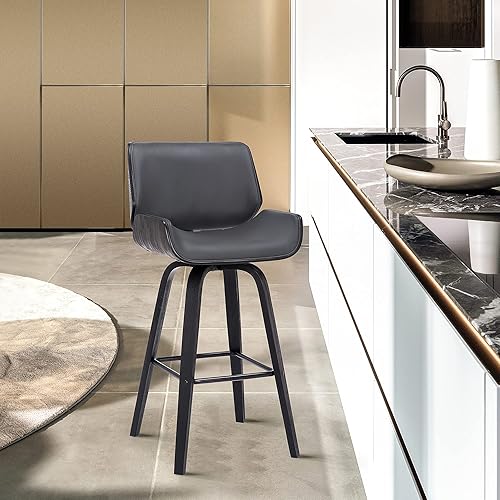 Miniatura 2 de Armen Living Tyler - Taburete giratorio de piel sintética gris y madera negra de 26 pulgadas de altura de mostrador Gris / Negro,Marrón