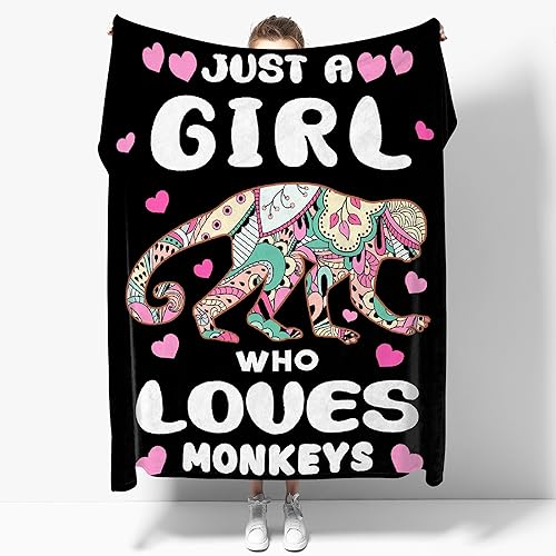 Manta con texto en inglés Just A Girl Who Loves Monkeys (Just A Girl Who Loves Monkeys) - Manta de franela suave y ligera para sofá, cama, viajes,