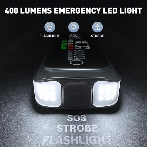 Miniatura 6 de Arrancador de salto M8, batería de coche de pico de 5000 A, capacidad de 24000 mAh con pantalla LCD, paquete de caja de salto de 12 V portátil para