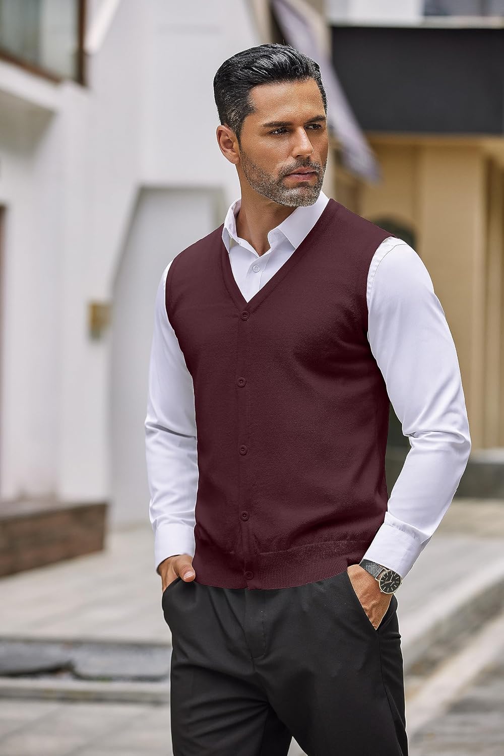 COOFANDY Men's Sweater Vest V Neck Casual Sleeveless Knitted Button Cardigan Vest