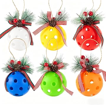 Pickleball Christmas Ornaments for Tree, Life-Size, Pickleball Xmas Tree Decorations, Set of 6 Ball Dia 74mm