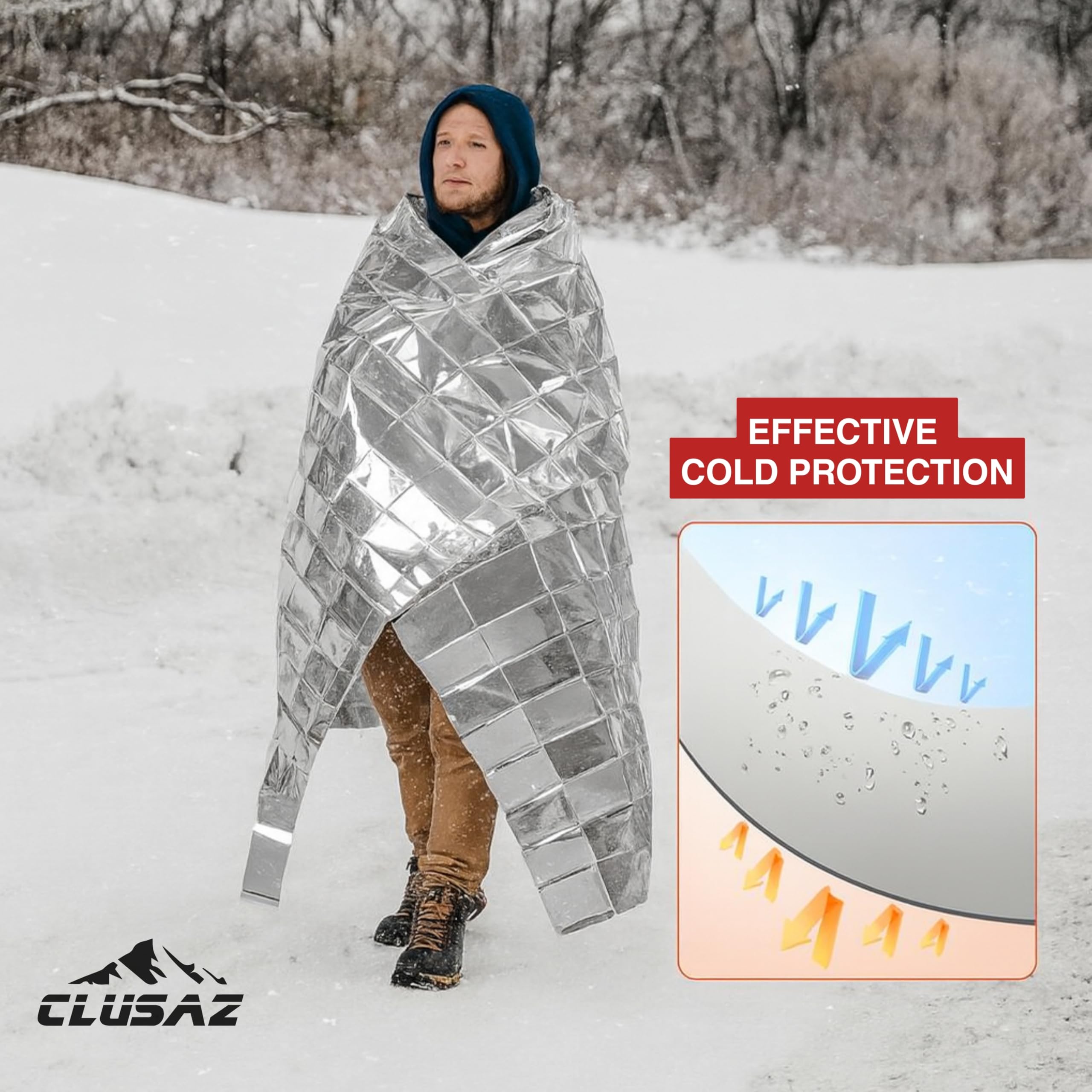 Mantas Térmicas de Emergencia XL Reutilizables 210×160 cm Retienen 90% Calor Corporal Camping Coche Supervivencia