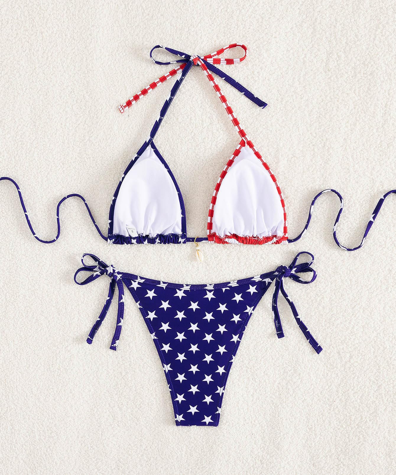 Tainehs Women's Sexy Halter Bikini Set Triangle Top String Swimwear Two Piece Swimsuits Cheeky Bathing Suit: American Flag Medium