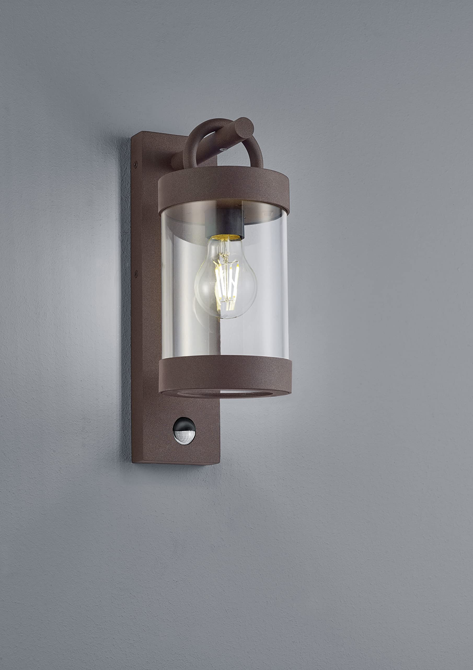 Trio, Aplikacja, Sambesi 1xE27, max.28,0 W Plastik, Przezroczyste, Korpus: Odlew aluminiowy, Rdza L:12,5cm, H:33,0cm, P:18,0cm Czujnik ruchu, Montaż ścienny, IP44