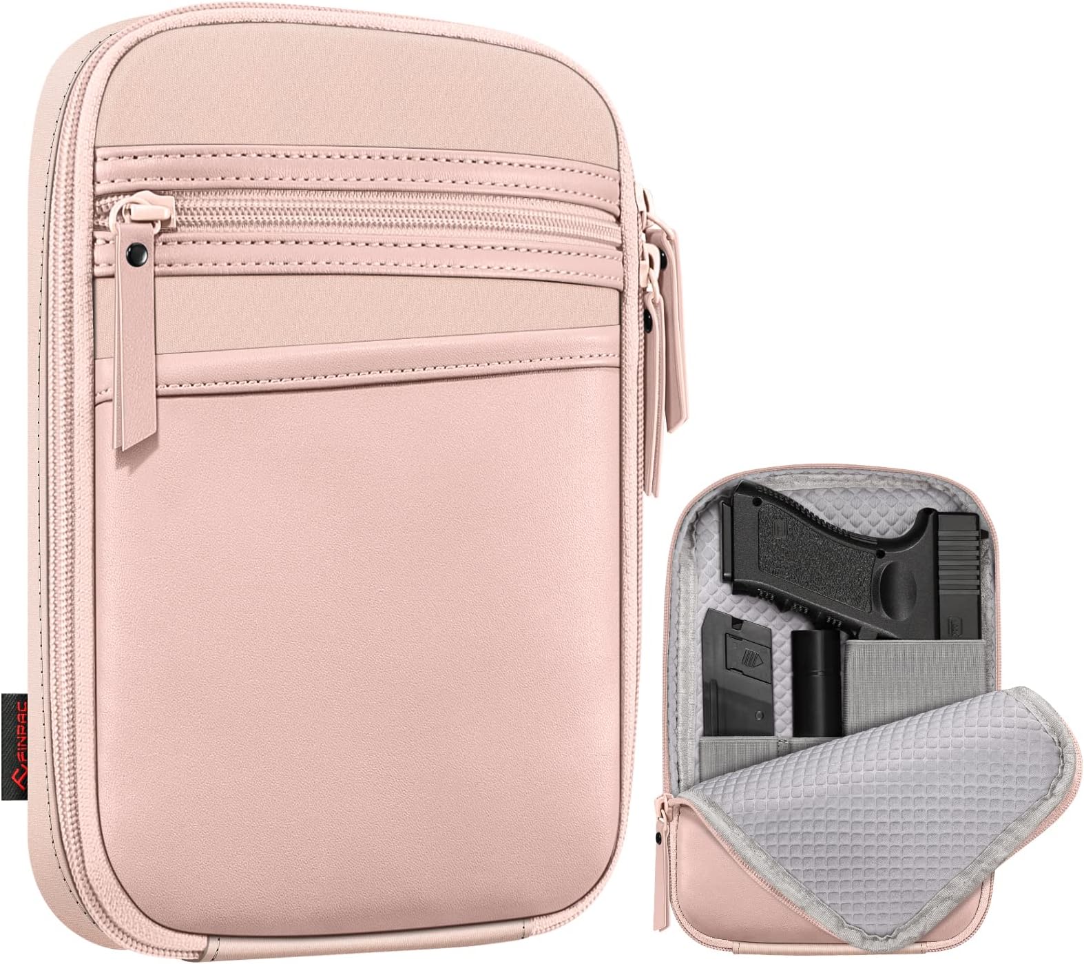 FINPAC Concealed Carry Gun Pouch, Soft Pistol Case Fanny Pack Waist Belt Firearm Bag with Holster for Handgun, Air Gun, Men, Women (Rose Gold)