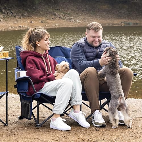 Miniatura 2 de Sofá de campamento de gran tamaño para adultos, resistente, totalmente acolchado, doble silla de campamento para exteriores, sofá biplaza doble,