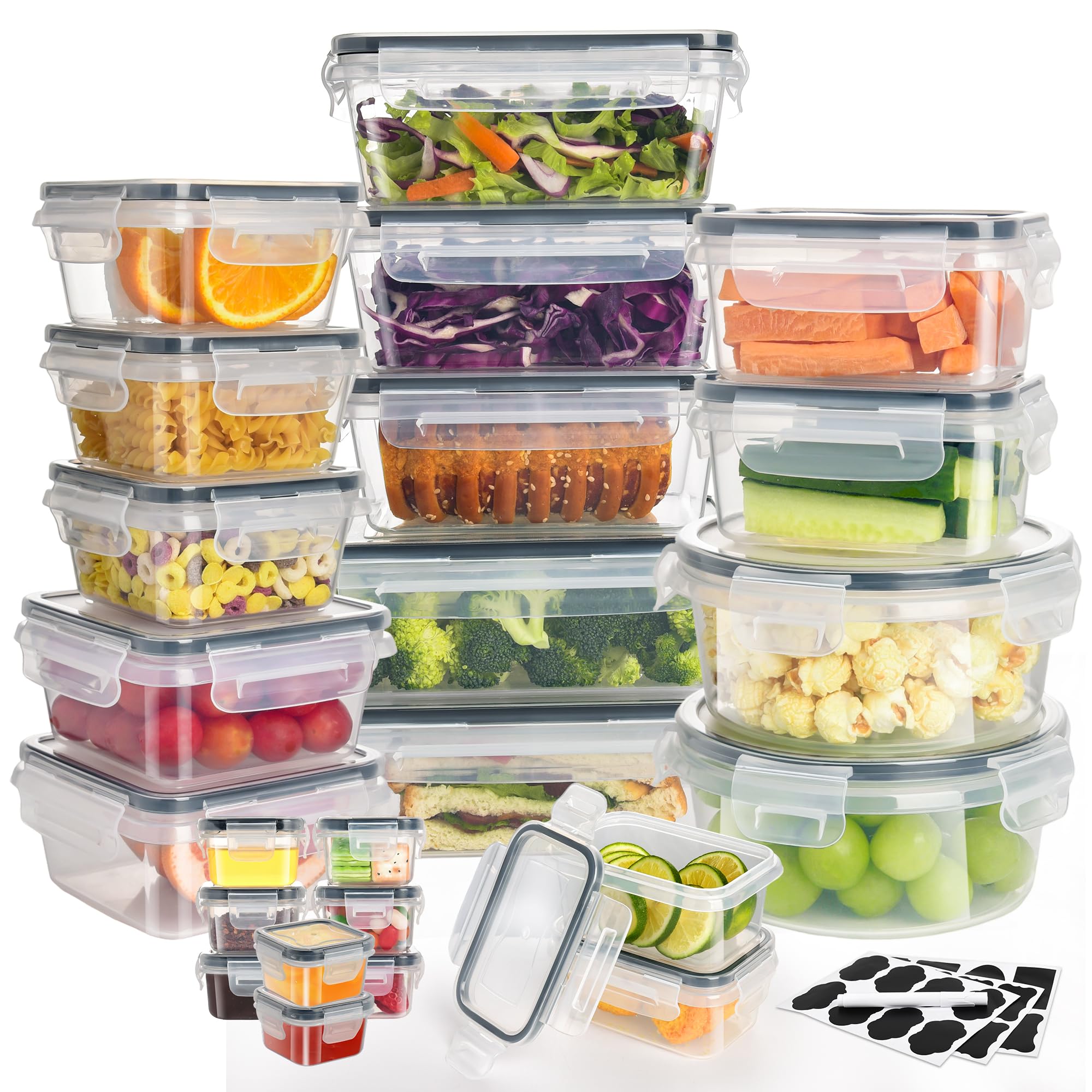Alivio Transparent 24Pc Food Storage Containers, Meal Prep Containers With Leakproof Lid, Airtight Lunch Box, Microwave, Oven, Freezer & Dishwasher Storage Box Multiple Size (, Set Of 24Pc)