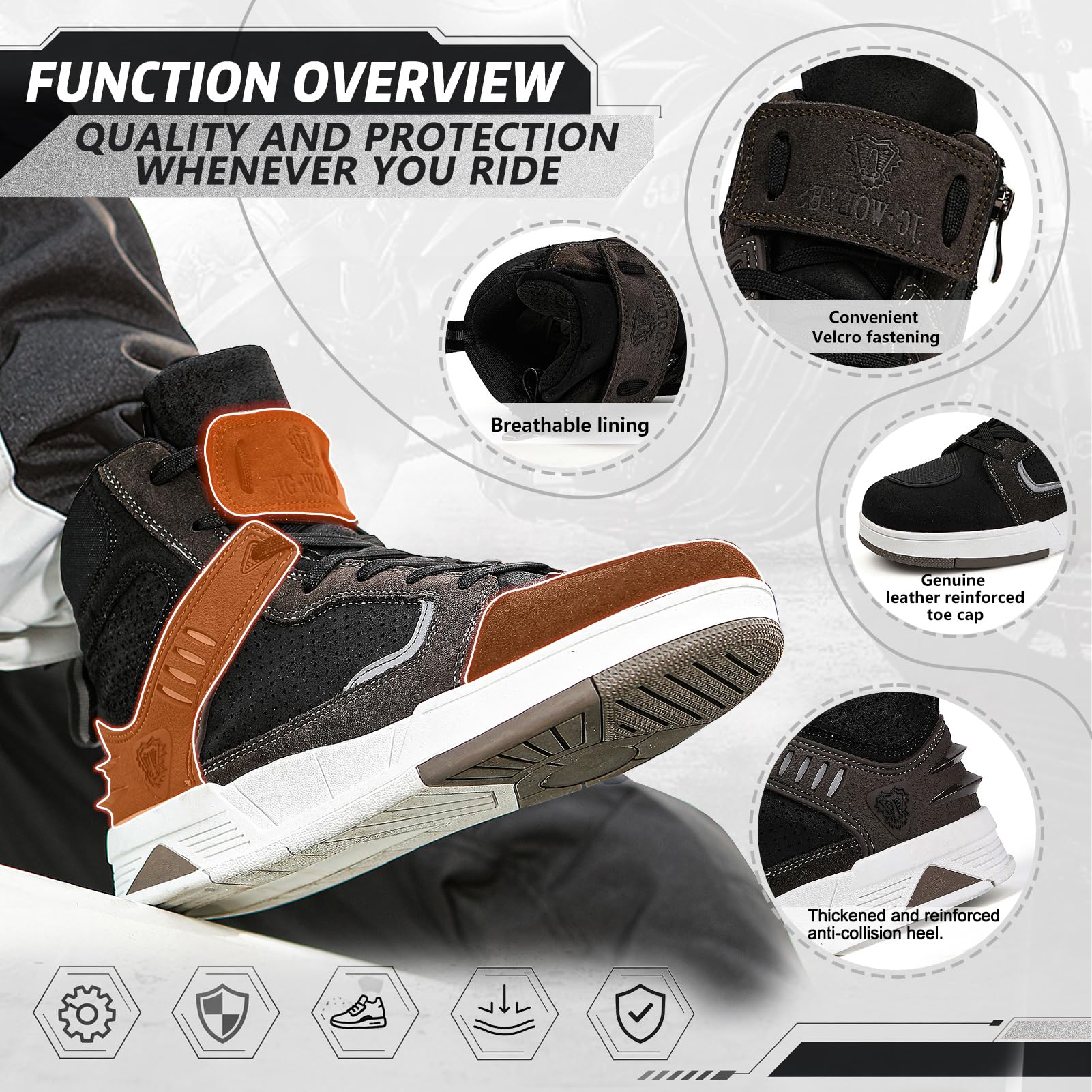 Botas de Moto para Hombre de Cuero con Cremallera Lateral