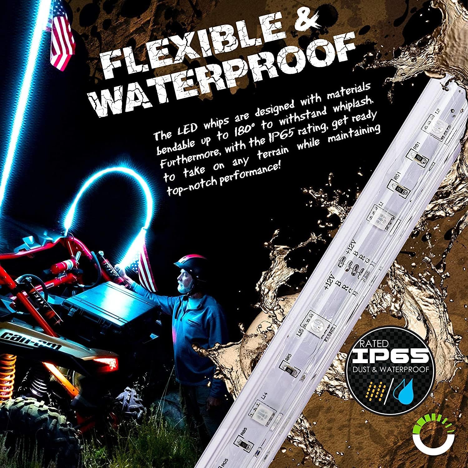 Qunine HXRW LED Peitsche Licht 2PC 3FT/4FT LED-Peitschenlichter, RGB-farbig beleuchtete Peitschen, wetterfest, Off-Road-Peitschen-RF-Funkfernbedienung (Size : 3FT)
