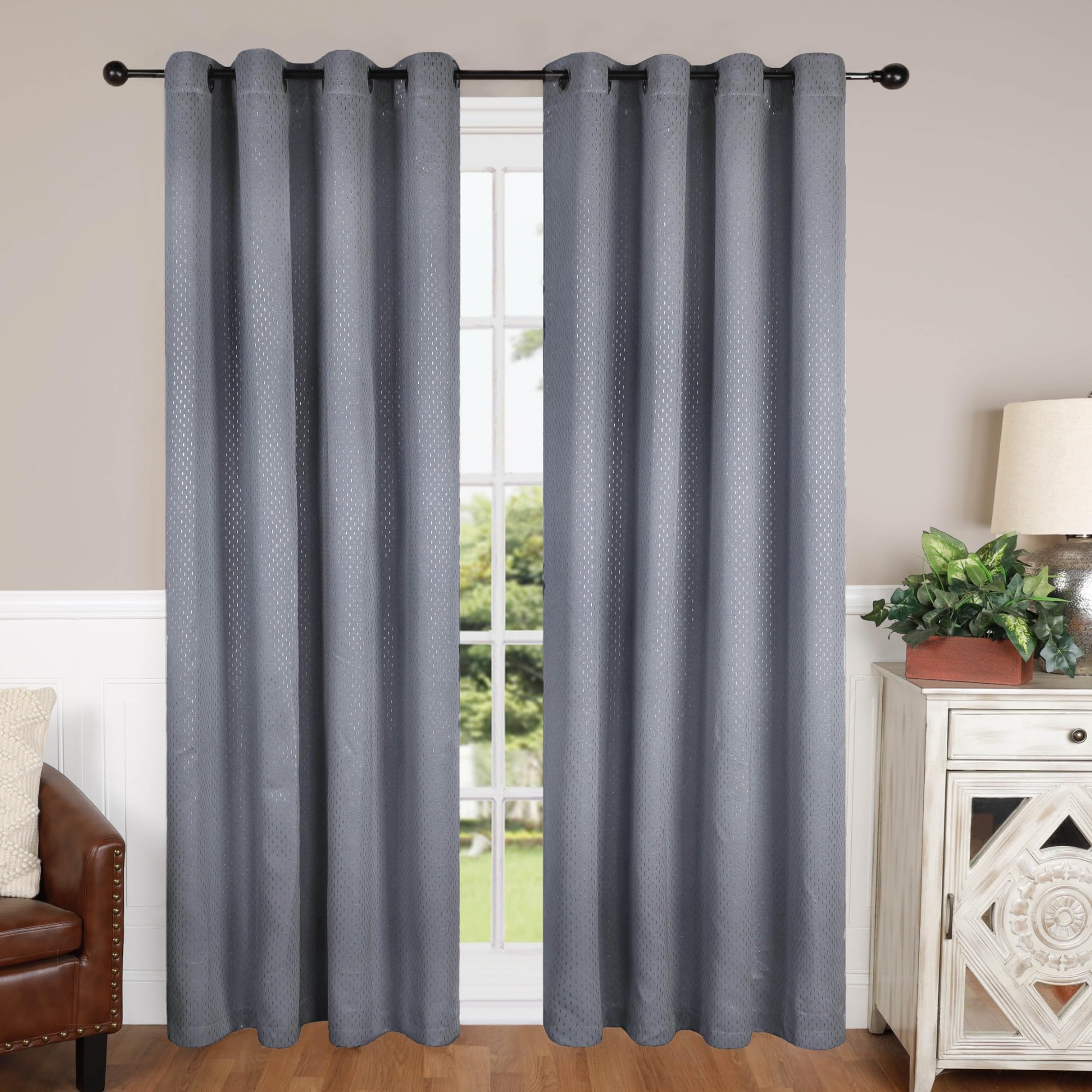 Superior Semi Blackout Curtains - Whimsical Shimmer Design - 52" x 84" - Grommet Header - Sun Blocking & Room Darkening Drapes for Bedroom, Living Room - Set of 2 Panels - Silver