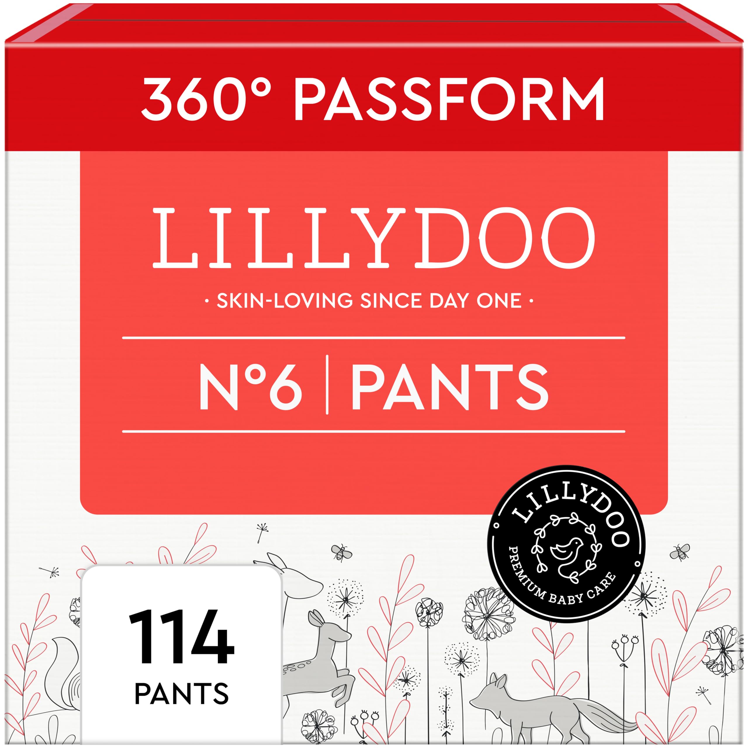 LILLYDOO Baby Windeln Pants - Größe 6 (13+ kg), Monatsbox (114 Höschenwindeln), Sicherer Auslaufschutz - Hautfreundlich, Weich & Ohne Lotionen für empfindliche Haut, Dermatologisch getestet
