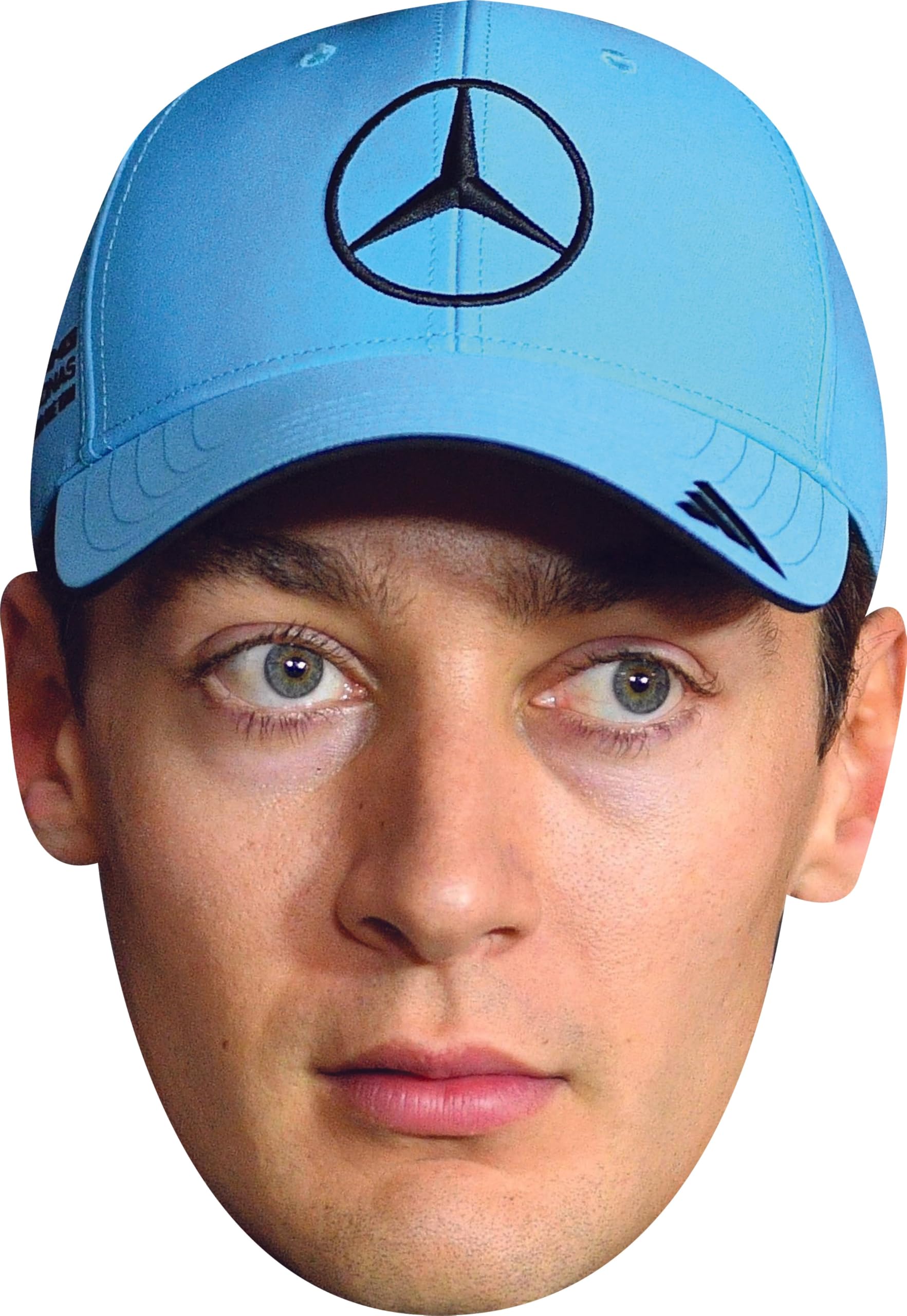 FoxyPrinting George Russel Cap Facemask – F1 Motorsport Celebrity Face Mask – Formula 1 Racing Driver Funny Mask for Stag Do, Hen Night, Fancy Dress & Costume Parties – Adult Mask for Racing Fans