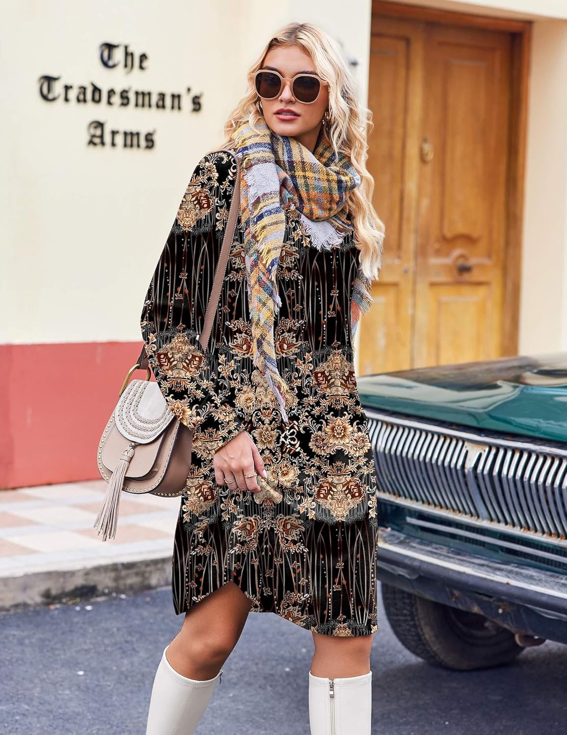 Zeagoo Womens Fall Dresses Casual Long Sleeve Pleated V Neck Dress Soft A Line Tunic Dress - Image 5