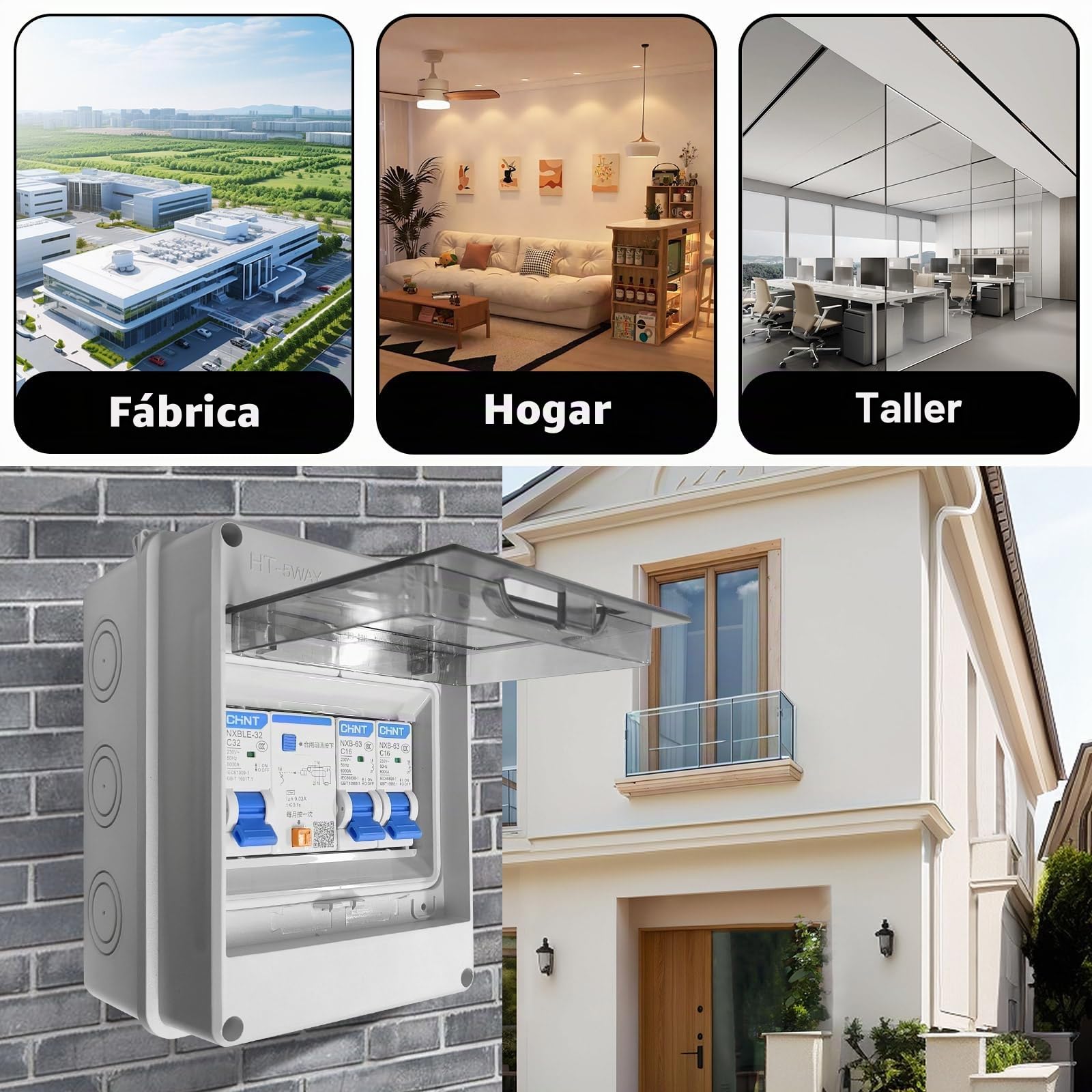 Caja de fusibles empotrada, distribuidor pequeño con interruptor fi, AC 32 A, IP65 resistente al agua, interruptor de separación AC 16 A+160 A para casa y oficina