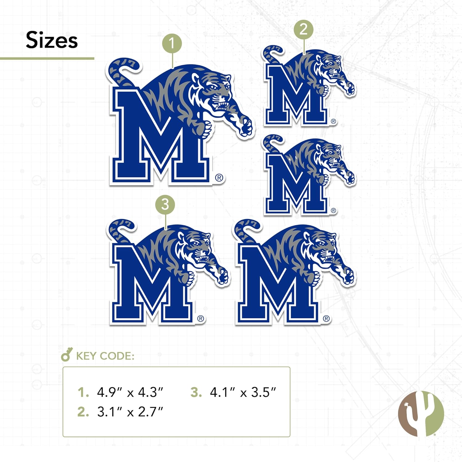 Desert Cactus University of Memphis Sticker Tigers UM Vinyl Decals Laptop Water Bottle Car Scrapbook T3 (Type 3-1) - Image 2