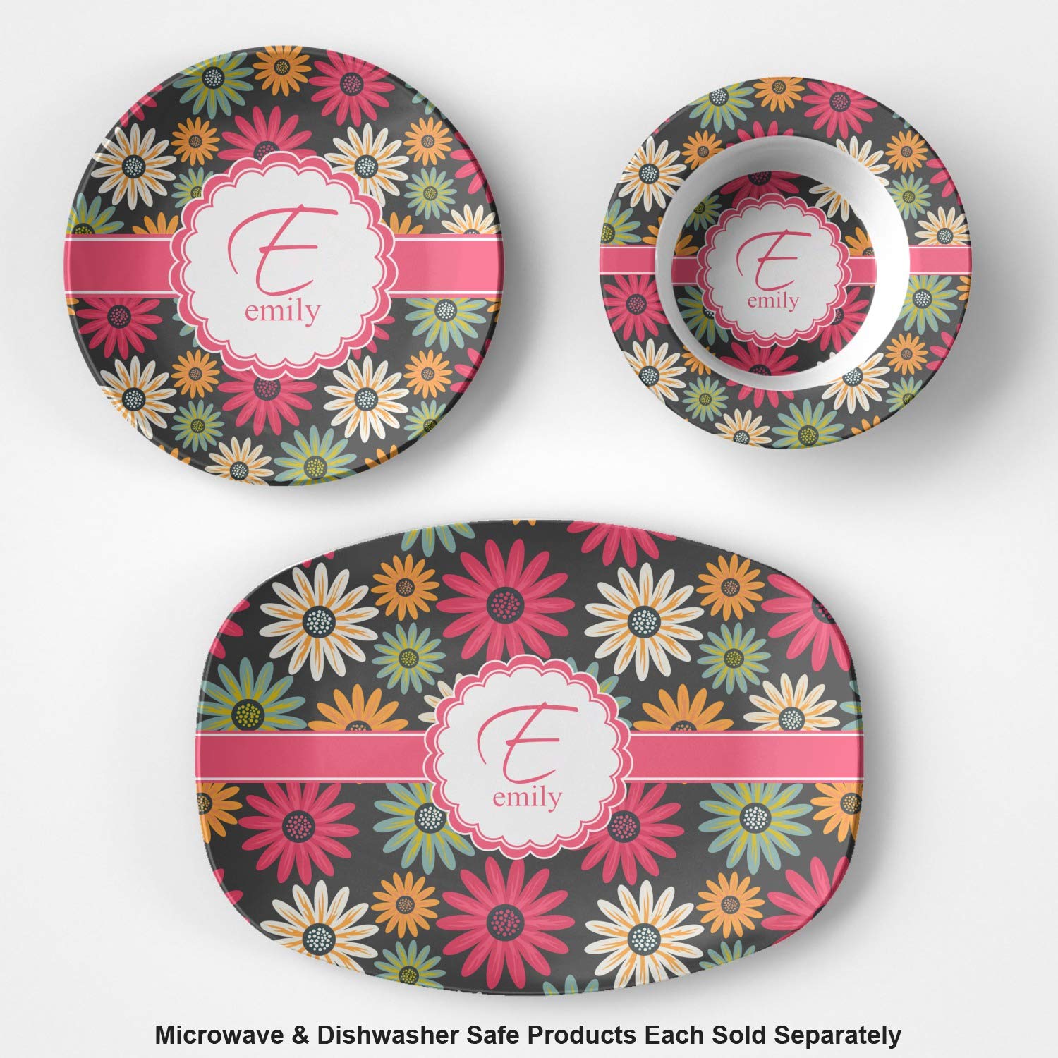 Personalized Daisies Plastic Bowl - Microwave Safe - Composite Polymer