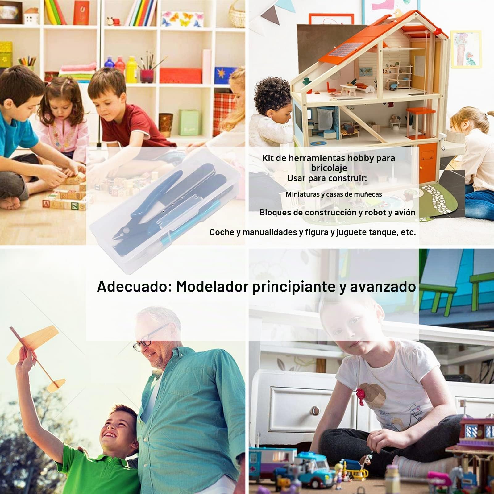Spilay Kit de 16 herramientas para hacer modelos, modelo de construcción de pasatiempos, herramientas básicas en miniatura hechas a mano, juego de herramientas para casa de muñecas en miniatura