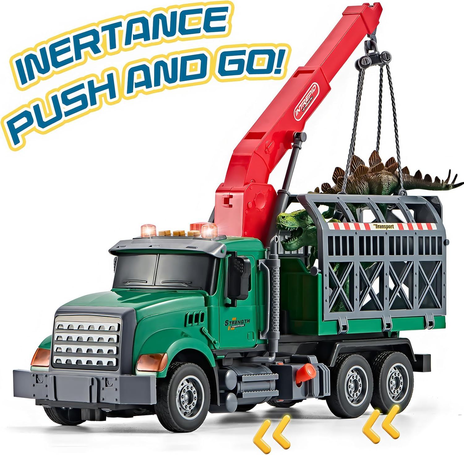 LerBao Large Dinosaur Transport Truck Toys for 3 4 5 6 7 8 Year Old Boys, Truck with Loading Crane,Lights and Sounds Vehicles Toy for Kids Childs Toddlers Christmas Birthday Gift