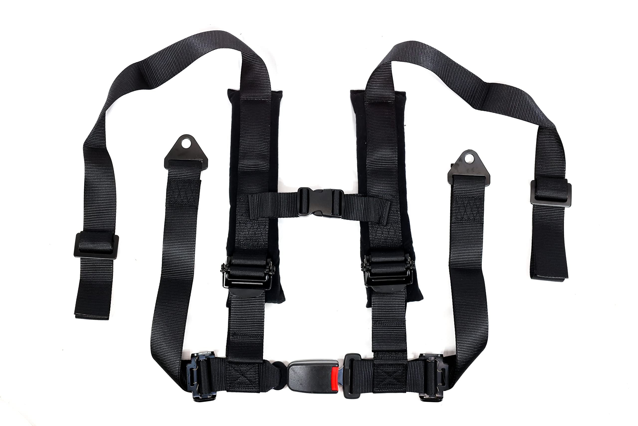 Two 4 Point Harness with 2 Inch Padding with Quick Auto Buckle for Kids and Adults (Both Mounting Styles Included) | UTV Harness | Racing Harness | Comfortable Padding | All Black (Black)