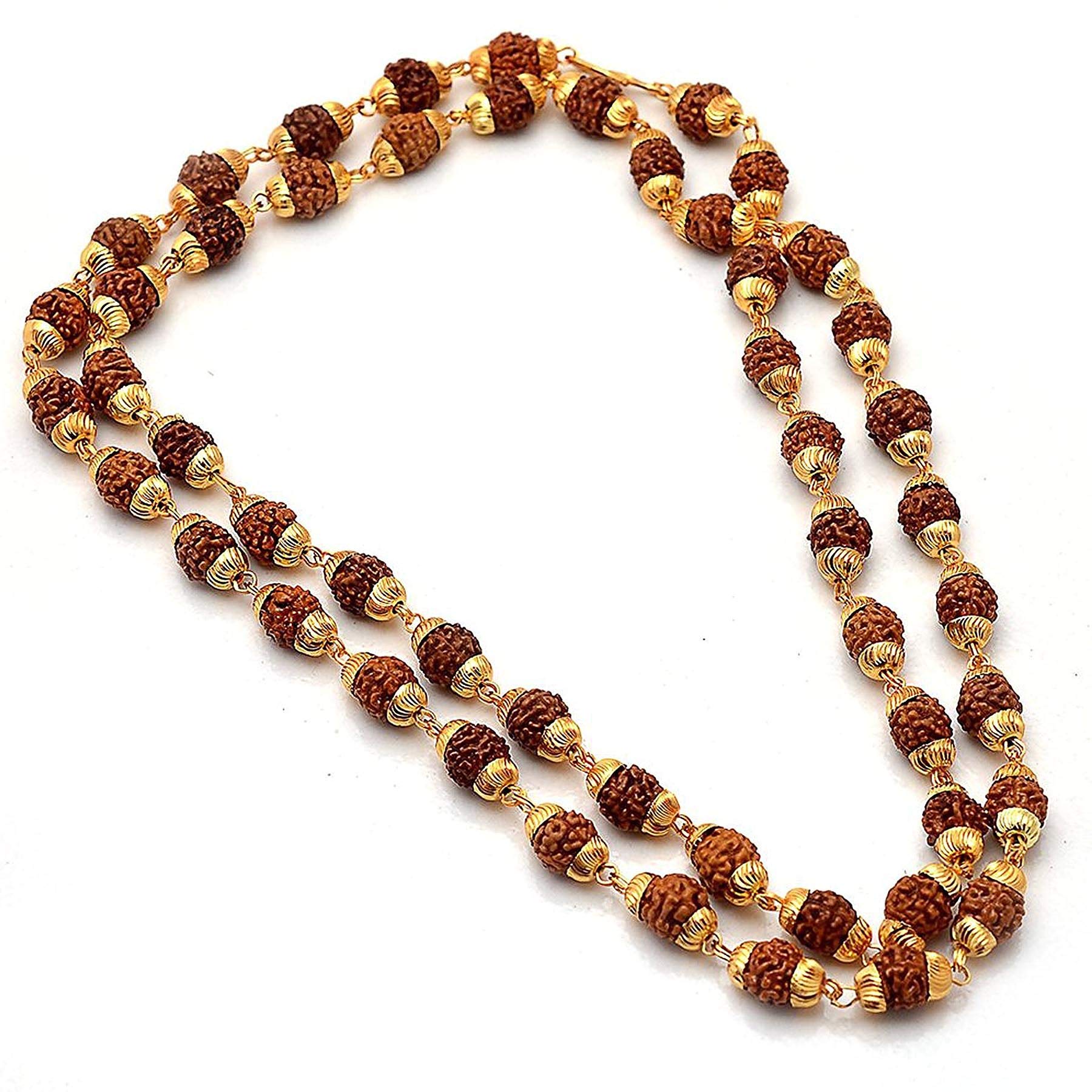 Rudraksha Mala with Gold Plated Brass Cover, Original Authentic Genuine Necklace-image-5