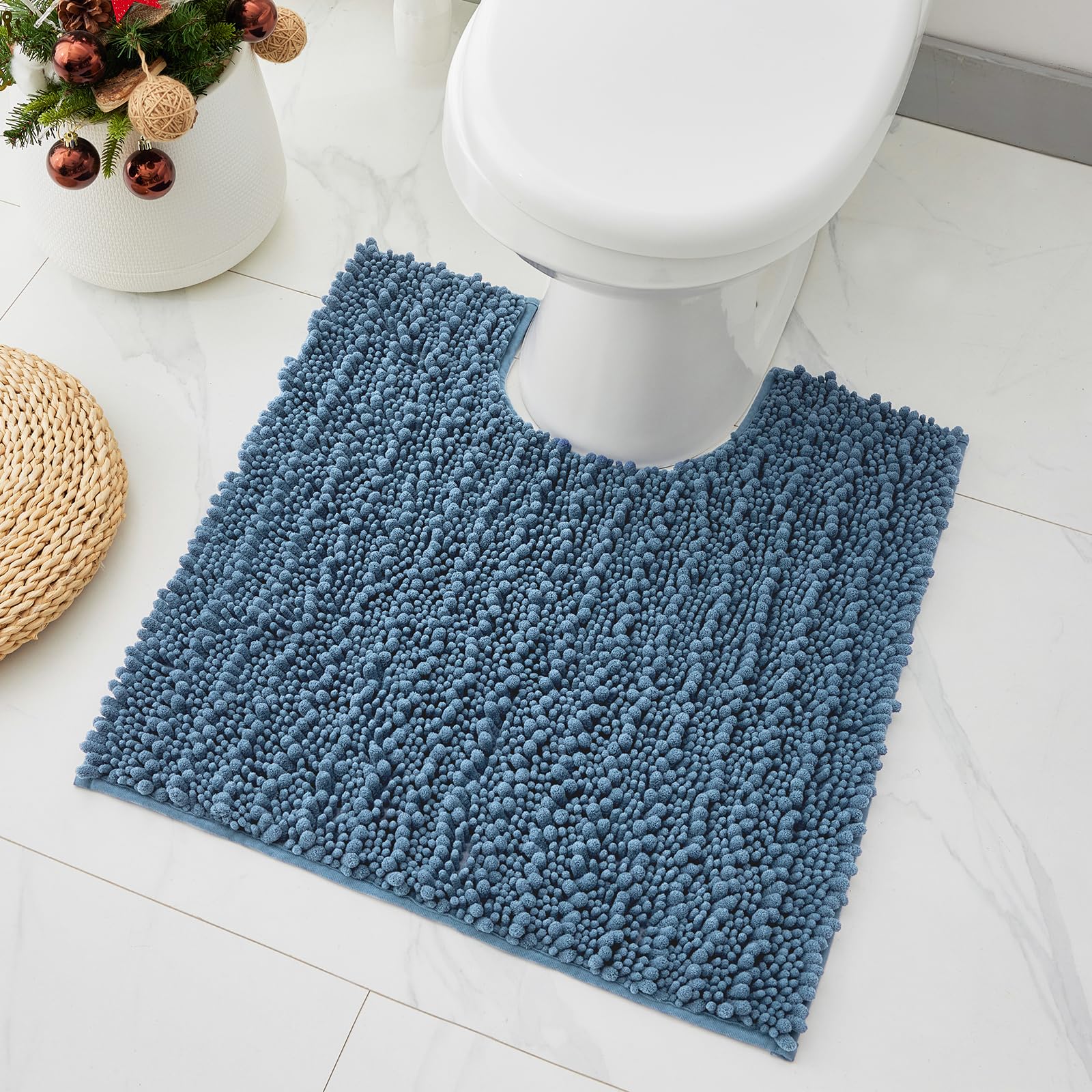 Ruggnovea Toilet Rugs U-Shaped Mat 24x24, Contour Bathroom Mat - Ultra Soft & Absorbent Chenille, Quick-Dry, Machine Washable with Non Slip Barrier