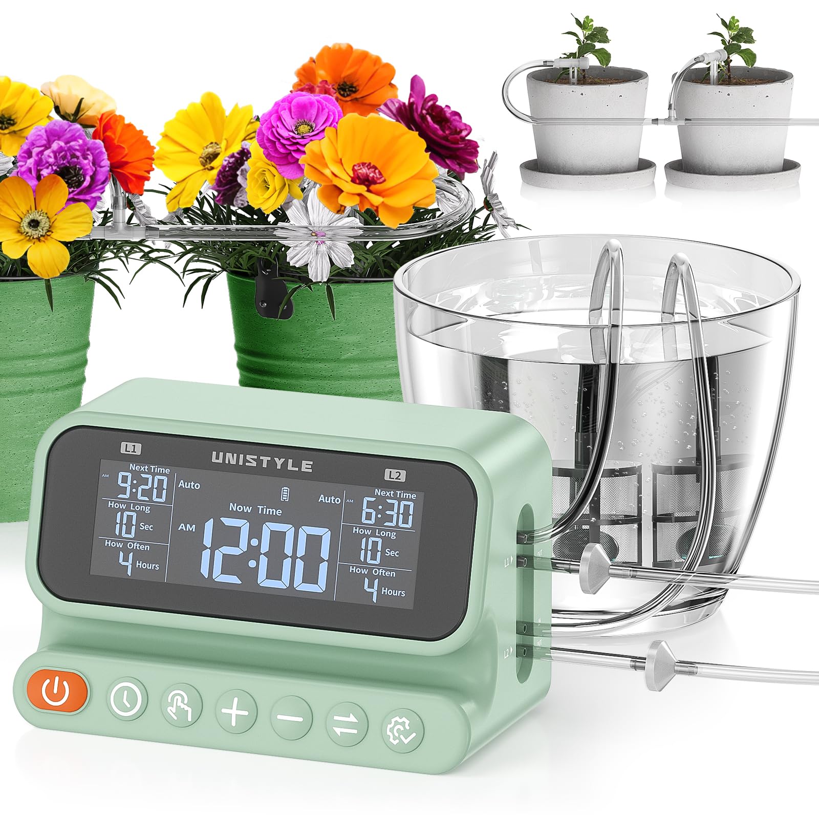 Photo 1 of 2 Zone Automatic Plant Waterer for Indoor, Plant Watering Devices for 30 Potted Plants, Drip Irrigation System with Programmable, Green
