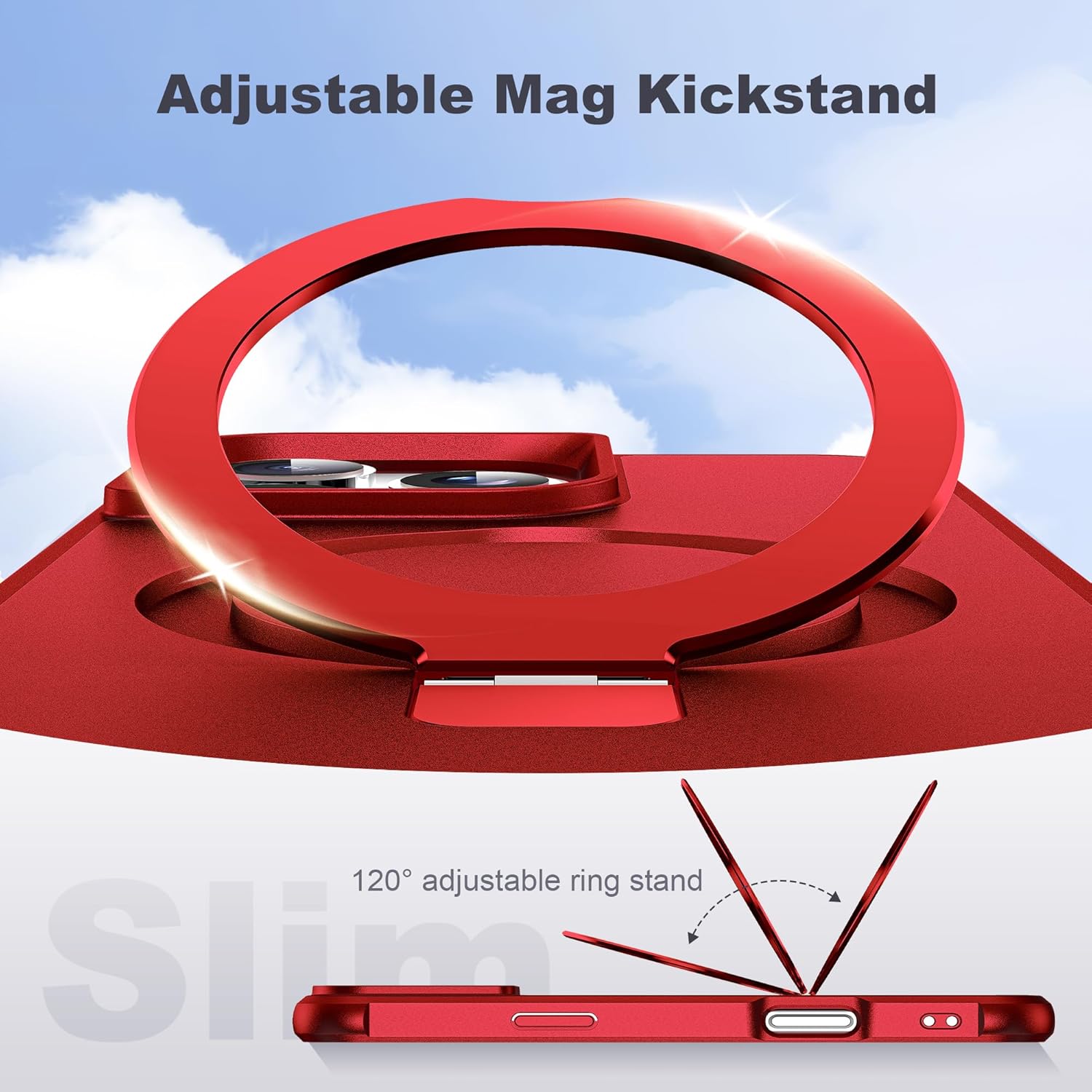 TIANLI Designed for iPhone 16 Pro Max Case with Magnetic Invisible Ring Stand [Compatible with Mag-Safe] [Military Drop Protection] Shockproof Anti-Slip Cover for iPhone 16 Pro Max 6.9",Red - Image 6