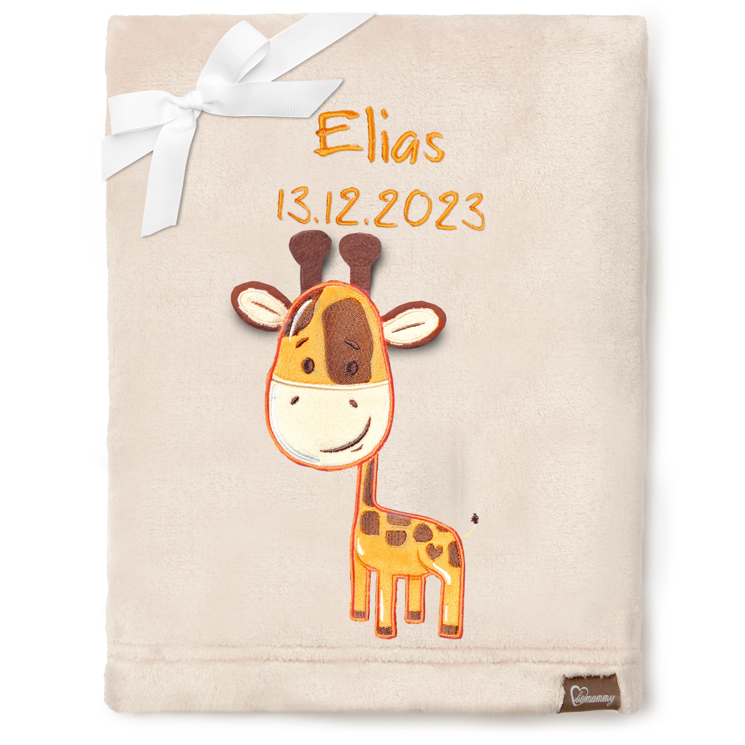 Be Mammy Personalisierte Babydecke mit 3D Applikation Warme Kuscheldecke mit Namen und Geburtsdatum; Perfektes Baby Geschenk; Blanket; Krabbeldecke BE20-280 (Beige - Giraffen)