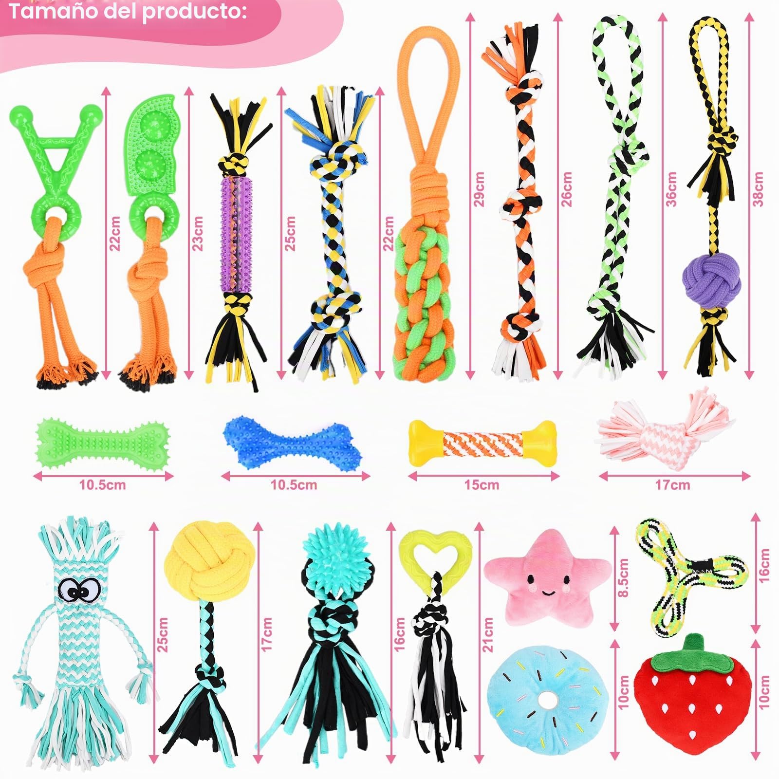 Juguetes para Perros,20 Piezas Juguete para Morder para Perro,Juego de Juguetes para Perros,Juguetes Interactivos para Limpiar Los Dientes Adecuado para Pequeño y Mediano