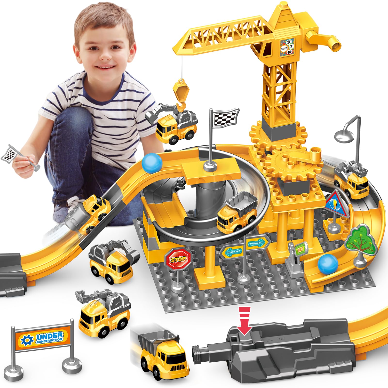 Naxudcoo Construction Toys For 3 4 5 6 7 Year Old Boys: Construction Toys Set Construction Buliding Block Toddler Car Toys