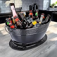 Vista 7 de BREKX Tinas de Bebidas Galvanizadas con Tapetes de Bar Aislados (Juego de 2 tinas + 2 Tapetes de Bar), Cubos de Hielo para Fiestas para Enfriar