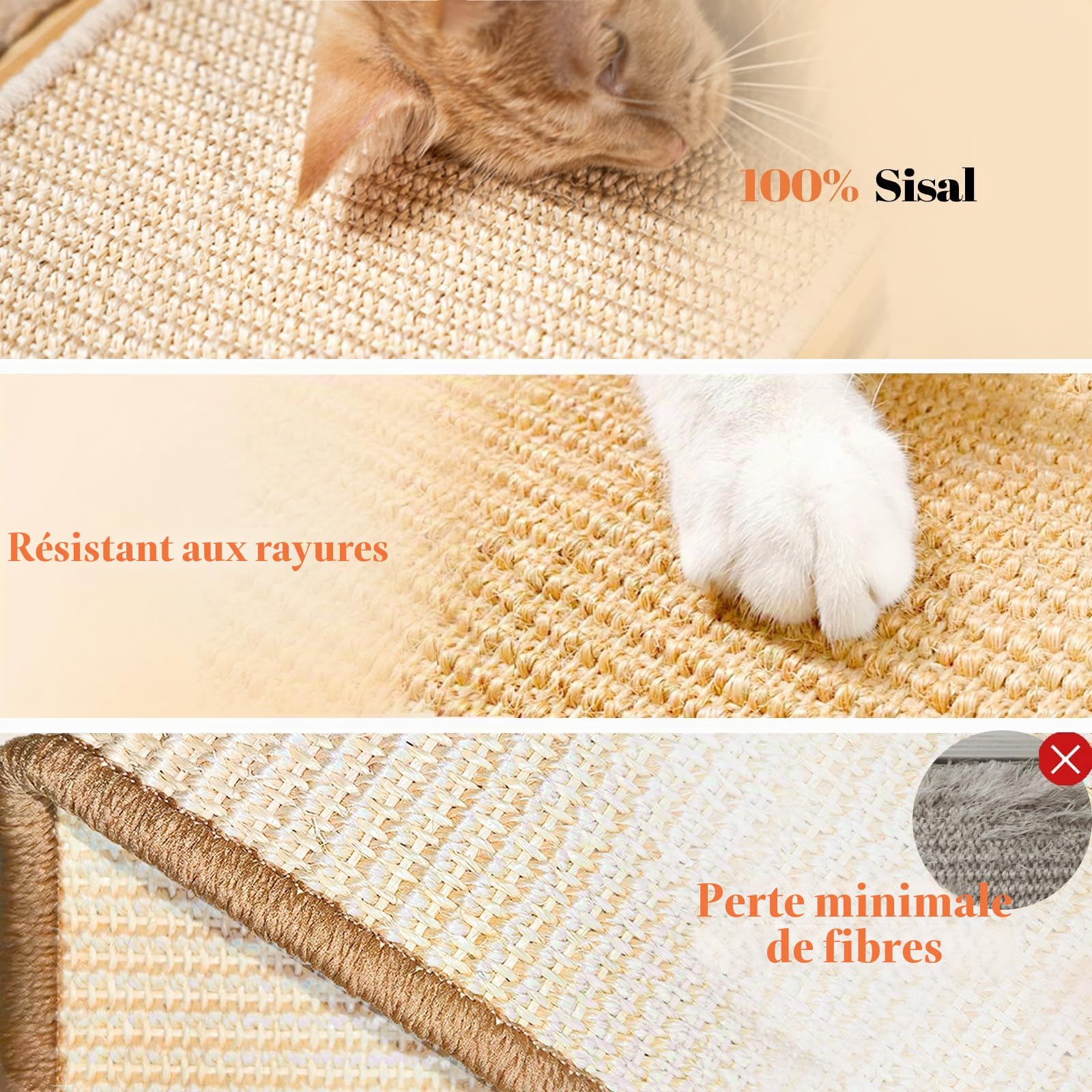CheerPals Griffoir en sisal - 2 en 1 - Jouet pour chat - Pin massif et coussin en sisal naturel et boules d'herbe - 43 x 33 x 3 cm - Tapis griffoir pour tous les chat