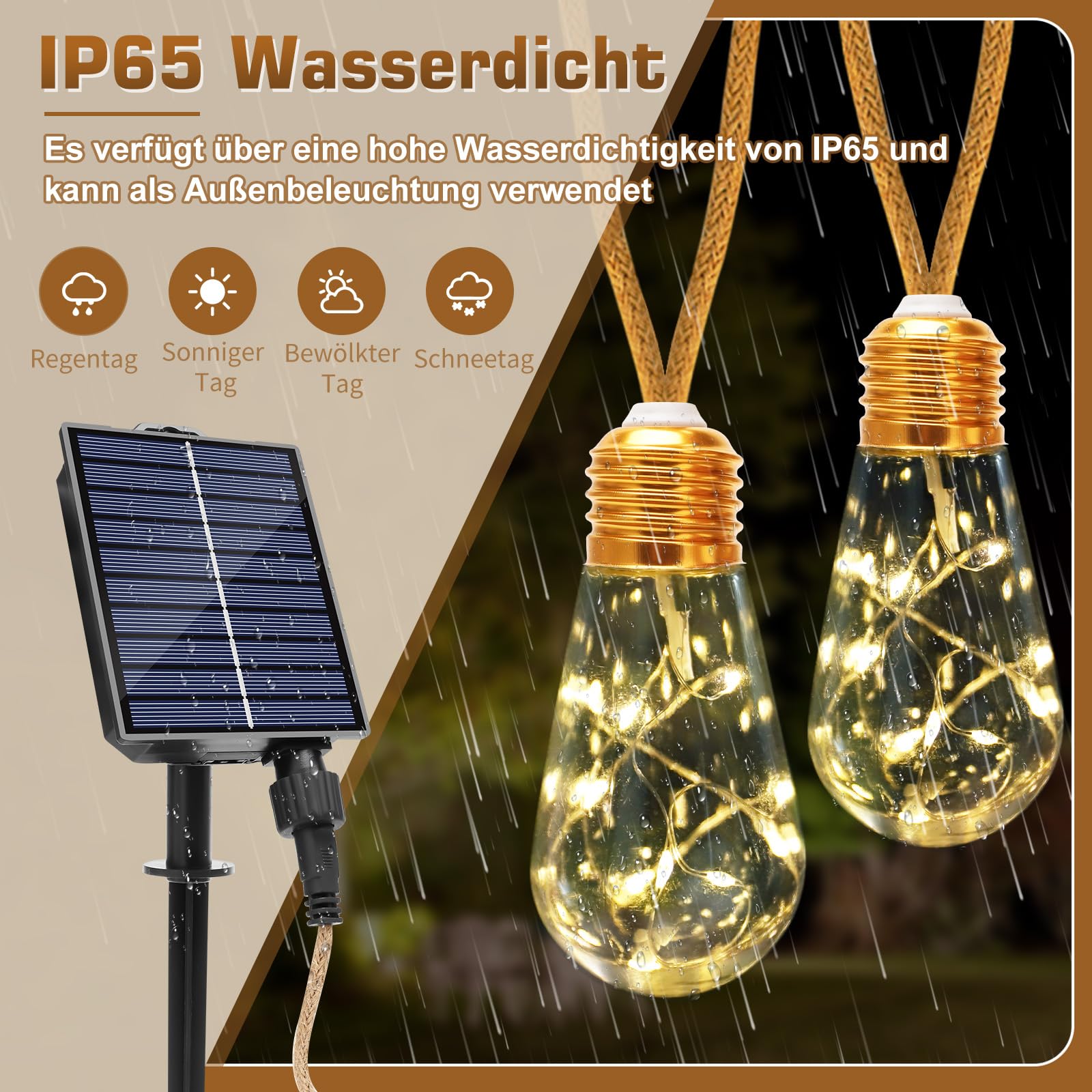 2 luci solari per esterni, 16 m, 32 lampadine, 8 modalità, catena di luci solari per esterni, impermeabile, IP65, per giardino, terrazza, balcone, matrimonio, bianco caldo