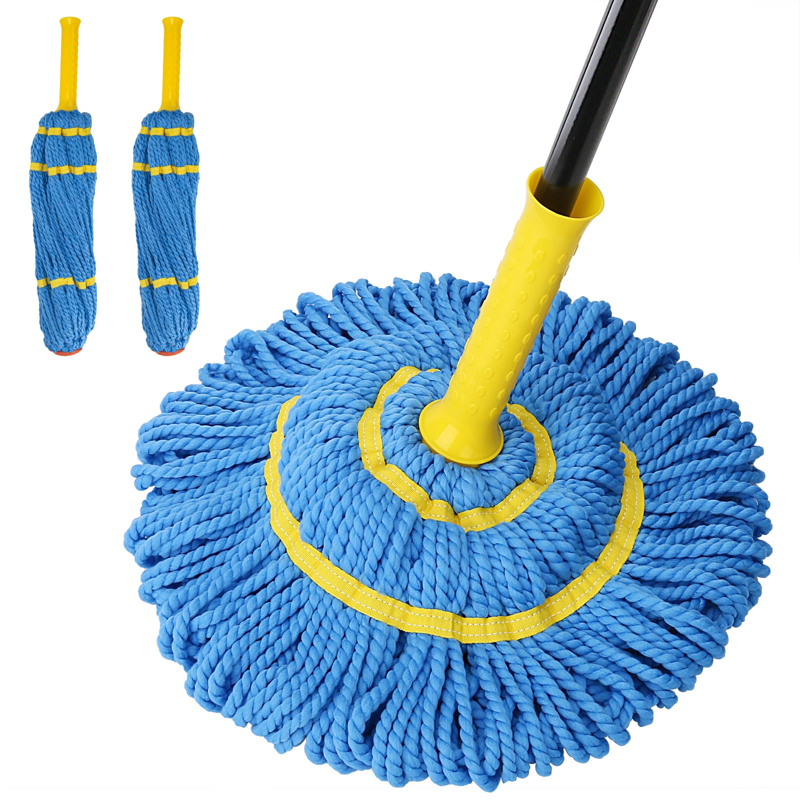 KeFanta Self-Wringing Twist Mop with 1 Extra Refill, 57" Long Handle, Blue