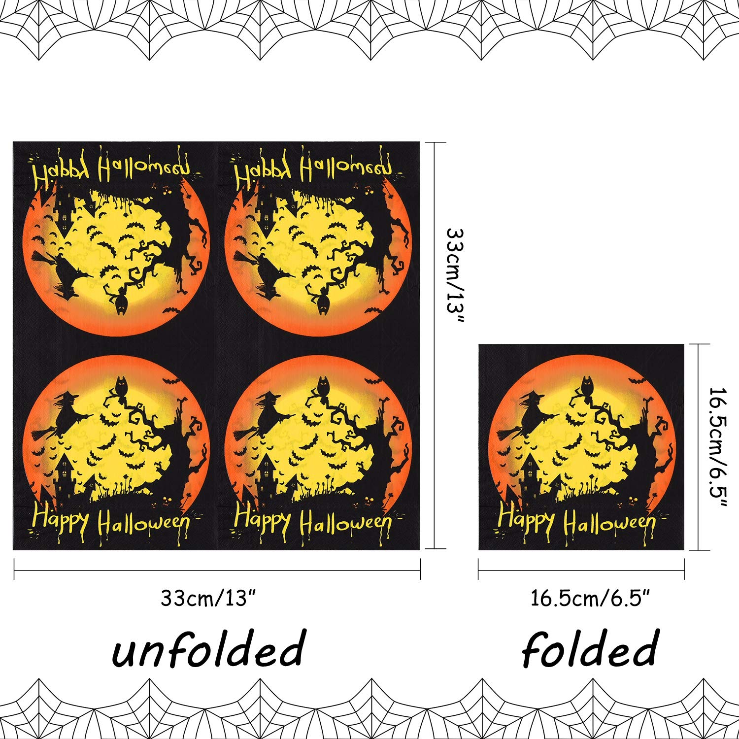 Astaron 60 Serviettes à Cocktail Halloween 13x13cm - 3 Motifs Thème Halloween