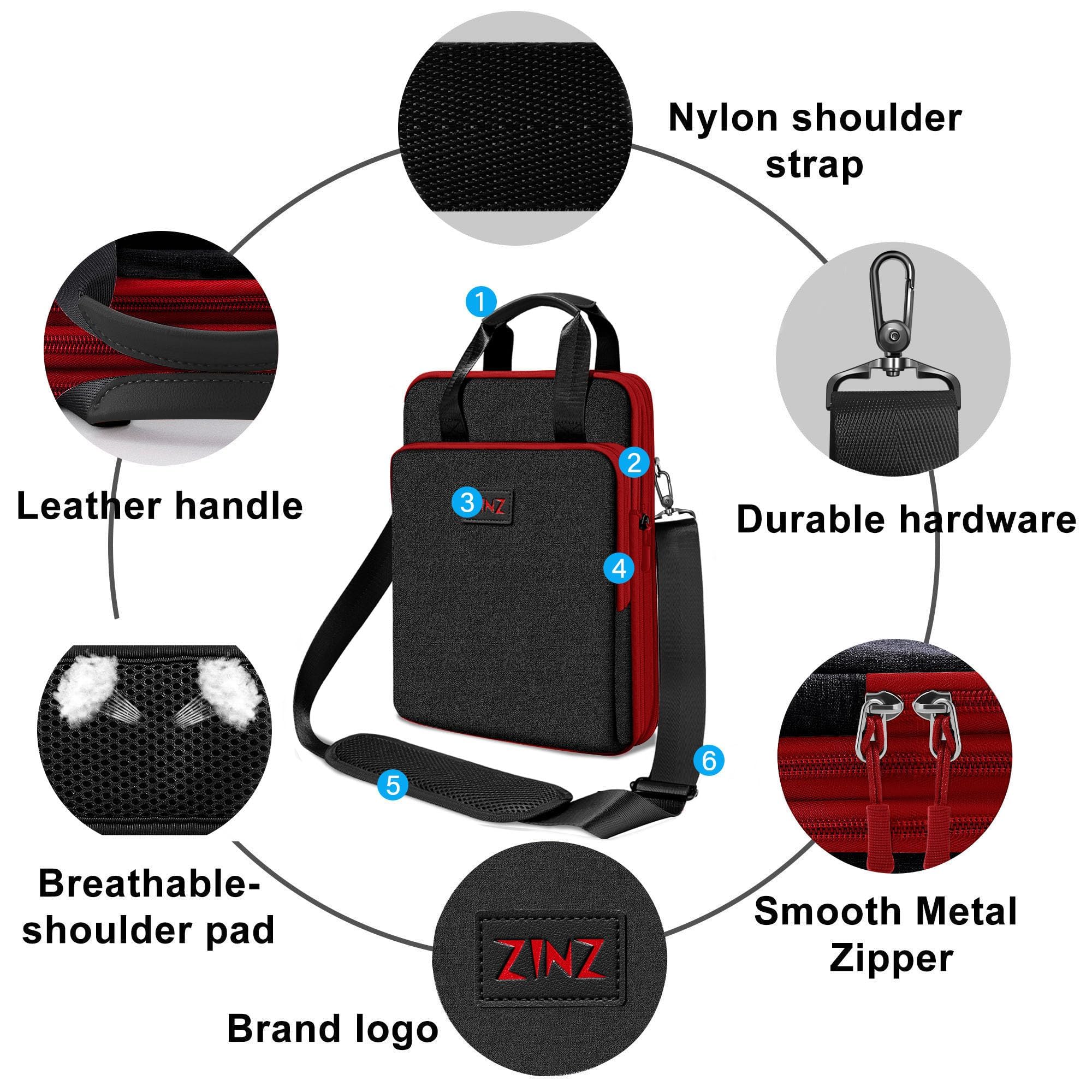 ZINZ Bolso de Hombro para Portátil de Viaje de 12,3-13 Pulgadas con Compartimento Ampliable y Compartimento para Objetos de Valor