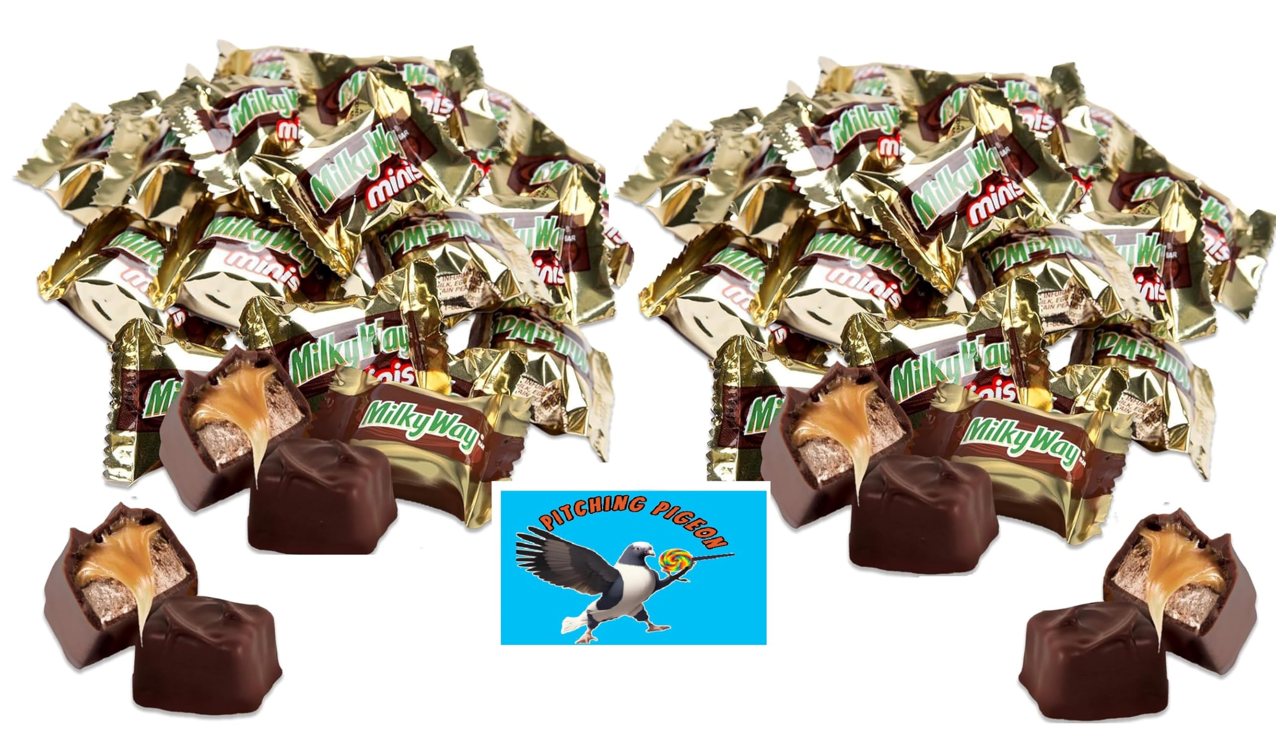 Milky Way Minis Bulk Halloween Trick or Treat Candy - 2 Pound Box Approx. 90 Treat Size Bars - Includes Bonus PITCHING PIGEON Magnet
